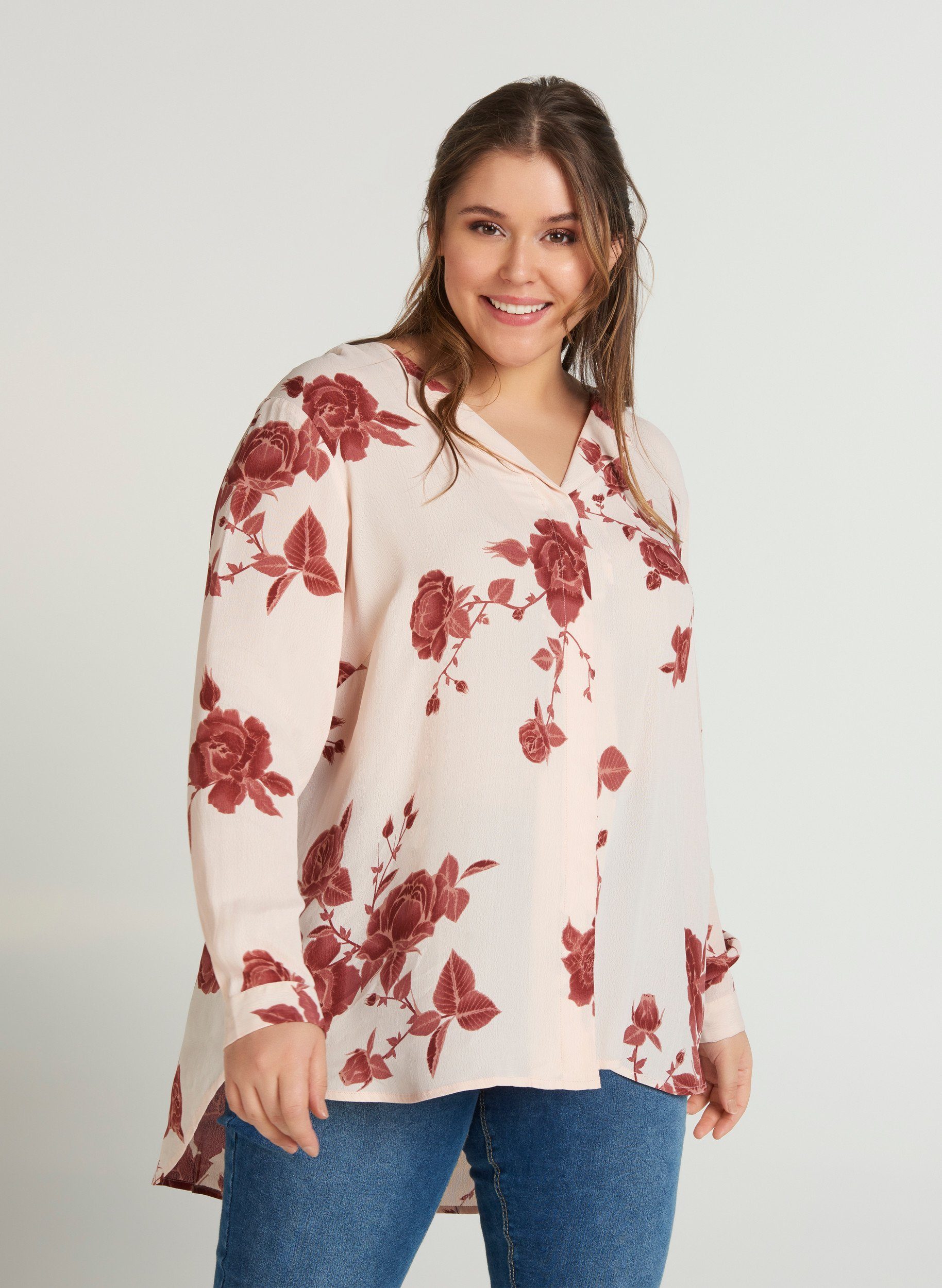 Zizzi Blusenshirt Große Größen Damen Bluse mit Blumenprint und Knöpfen