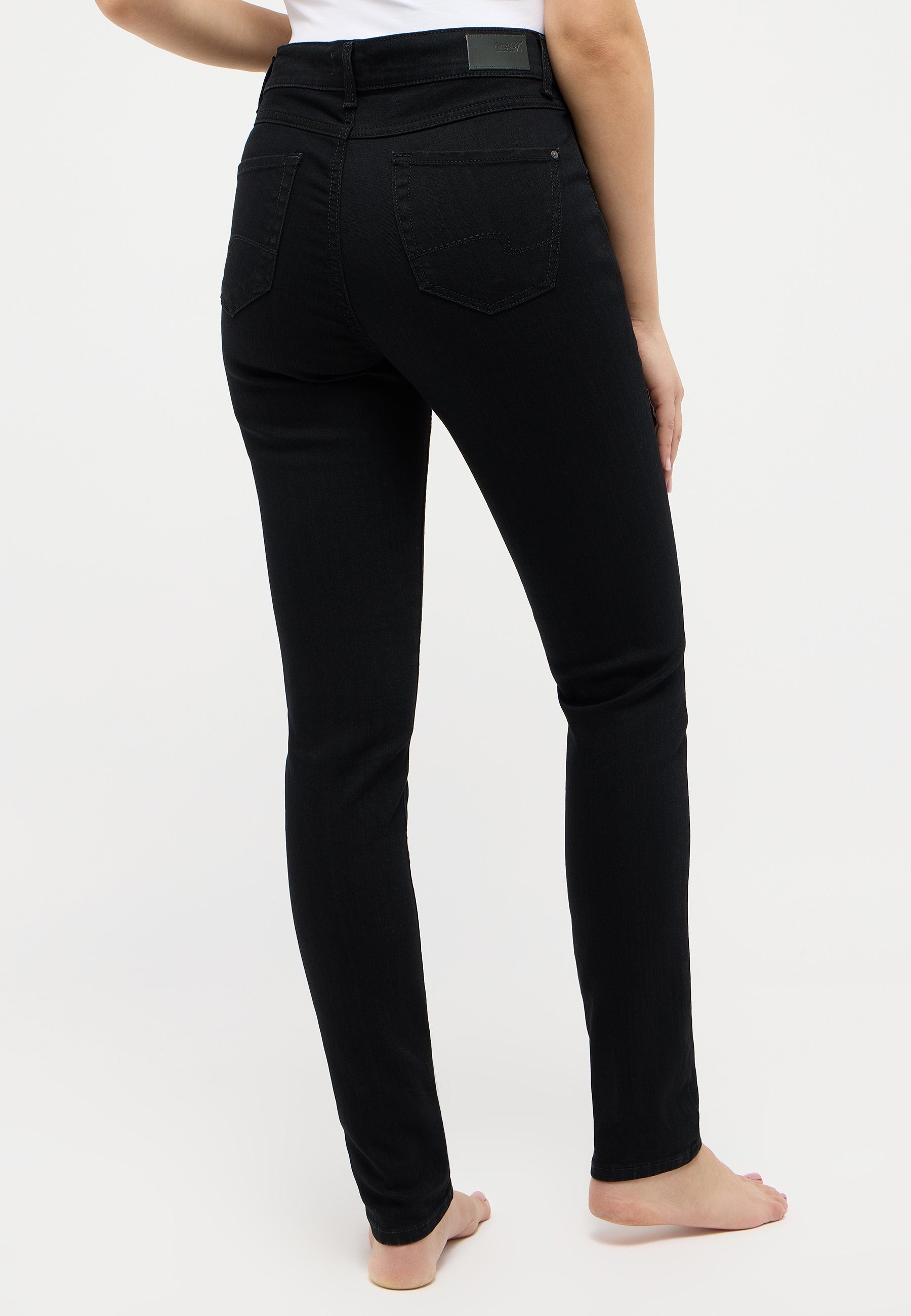 ANGELS Slim-fit-Jeans Jeans Skinny mit schwarz mit Denim cleanem Label-Applikationen