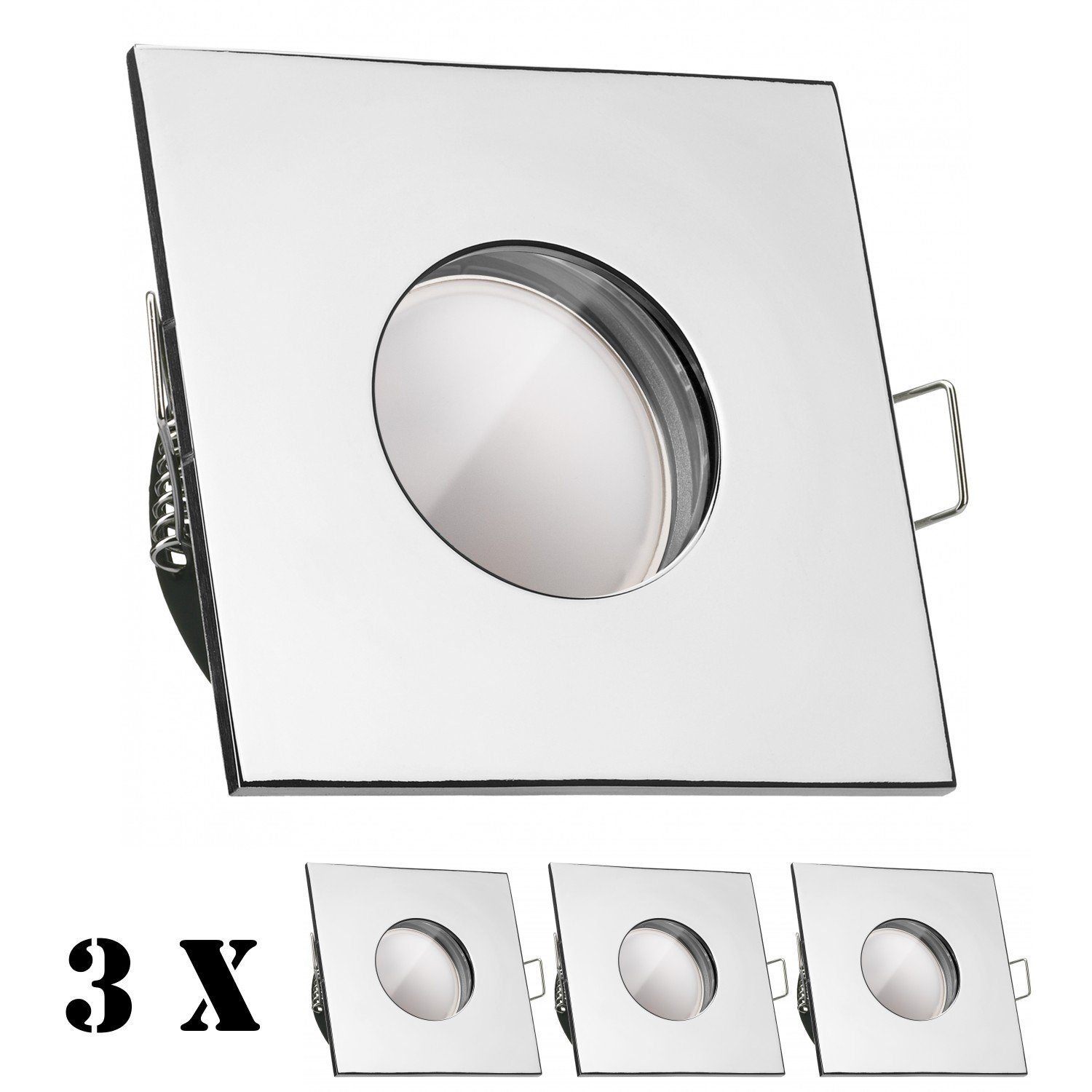 chrom extra LEDANDO in Leuchtmitt Einbaustrahler mit IP65 5W 3er LED Set LED Einbaustrahler flach