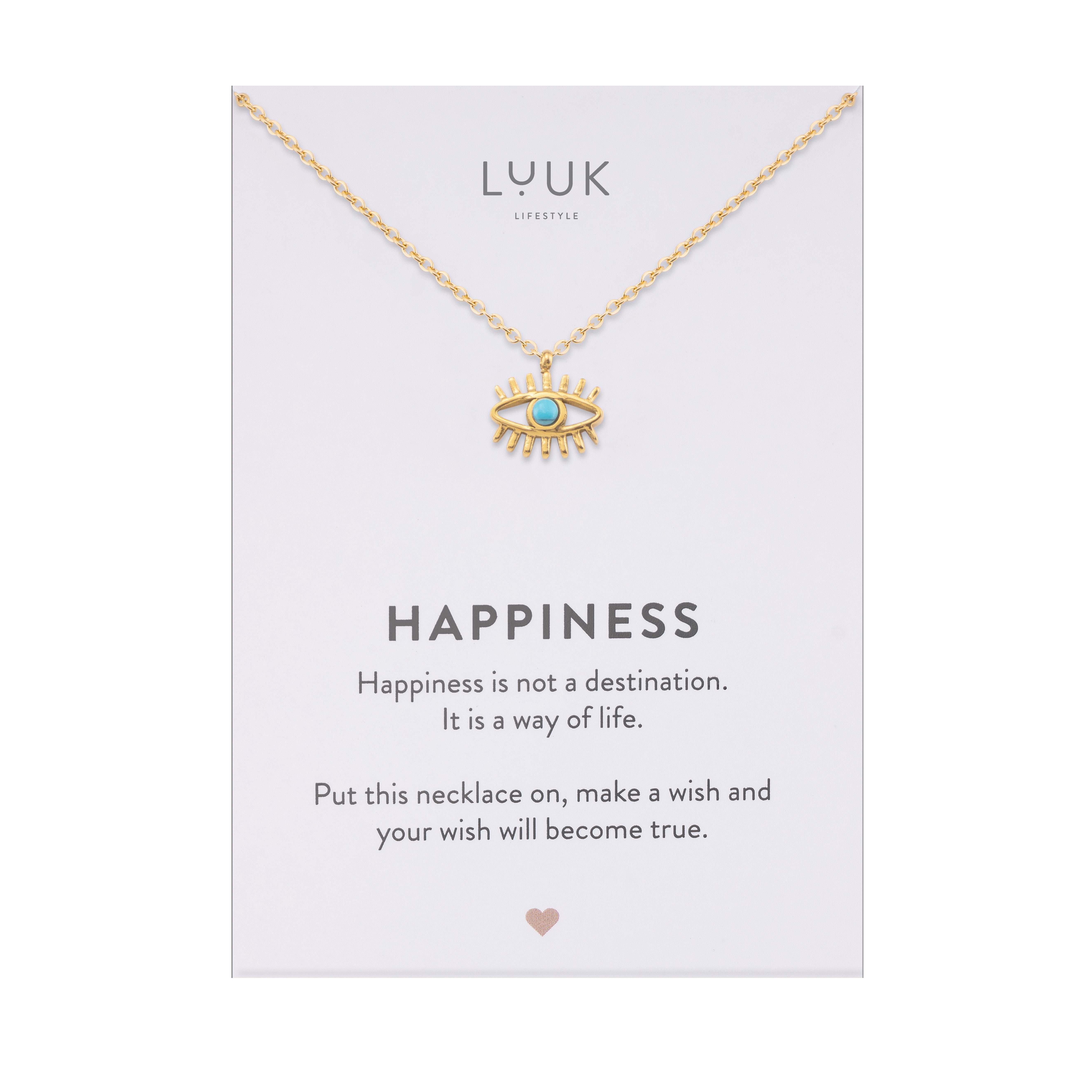 LUUK LIFESTYLE Kette mit Anhänger Evil Eye, mit Happiness Spruchkarte, wasserfest & hautverträglich