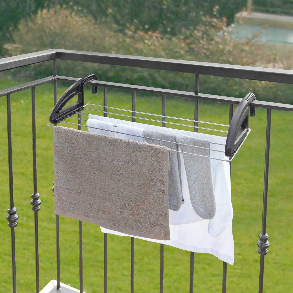 Metaltex Balkonwäschetrockner Heizungswäschetrockner Wäscheleine, Wäschetrockner für Bad, Camping, Balkon, Terrasse u.m.