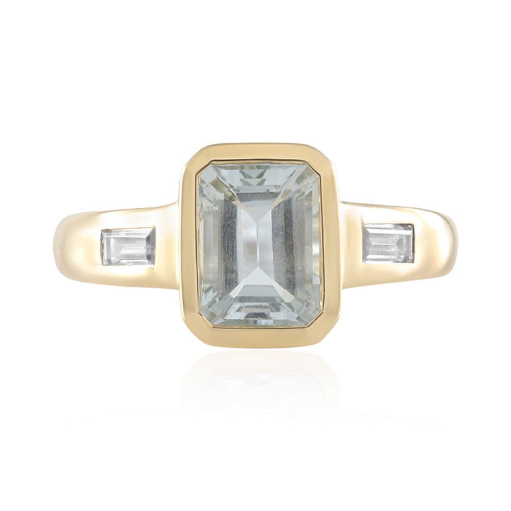 Cavill Goldring Aquamarinring 1,32 ct Oktagon Gelbgold 375 mit Baguette-Zirkonen (1-tlg)