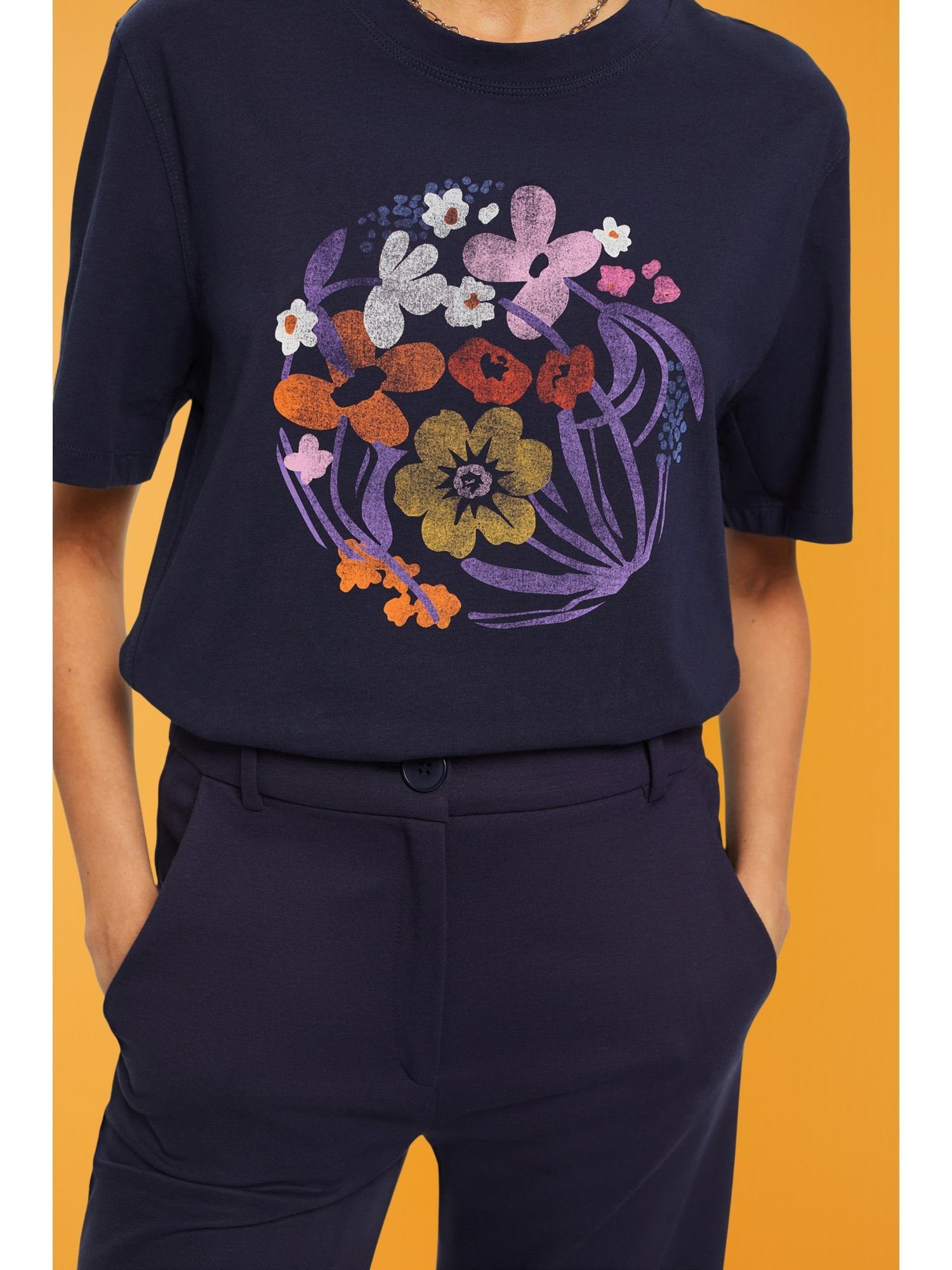 T-Shirt NAVY Esprit Blumen-Print (1-tlg) mit T-Shirt