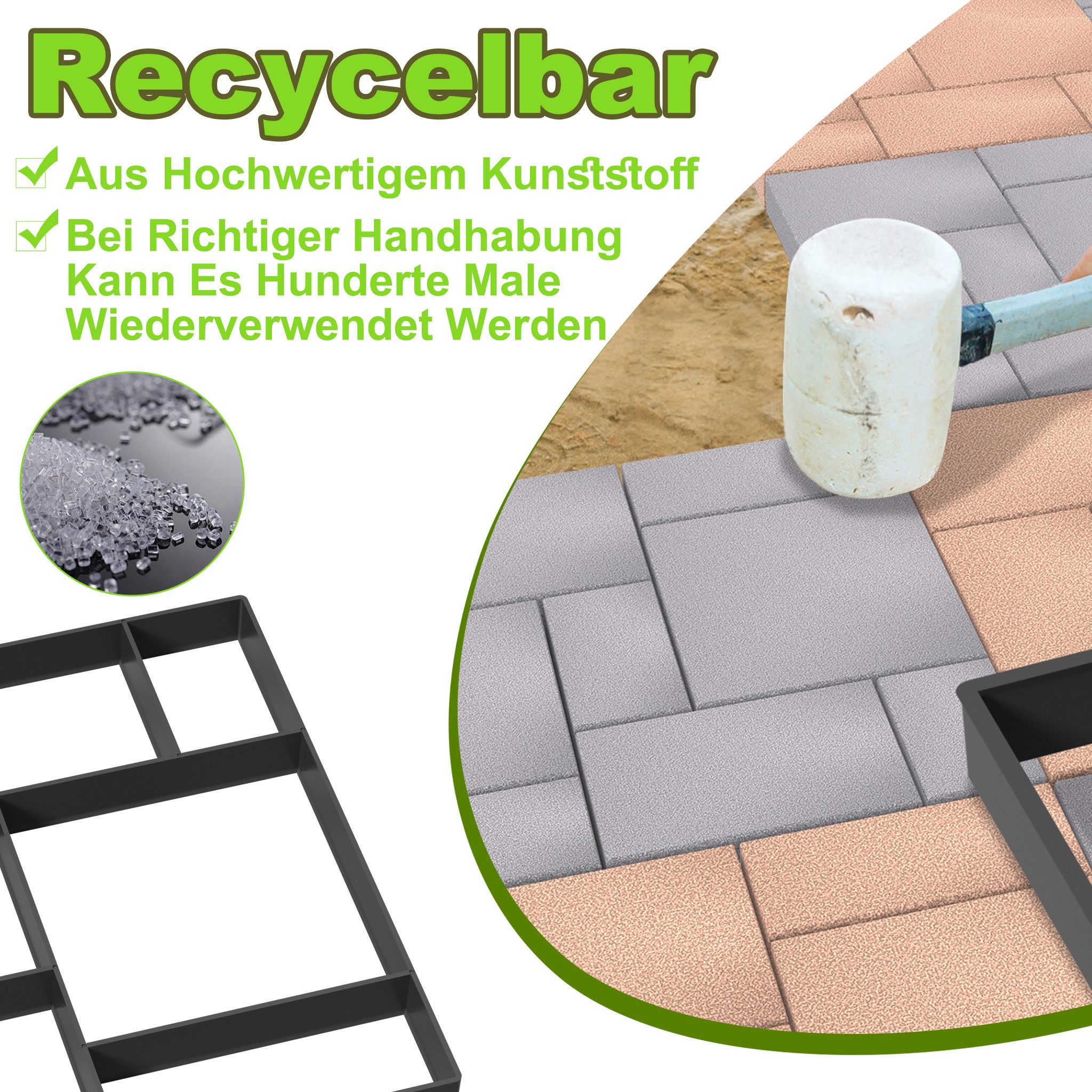 FIVMEN Fundamentrahmen Gehweg Form DIY Pflasterform, Betonformen Garten Schablone, für Terrassenplatten Beton Gießform, (2-St), Gehwegplatten Pflastersteine streichen, Garten Trittsteine