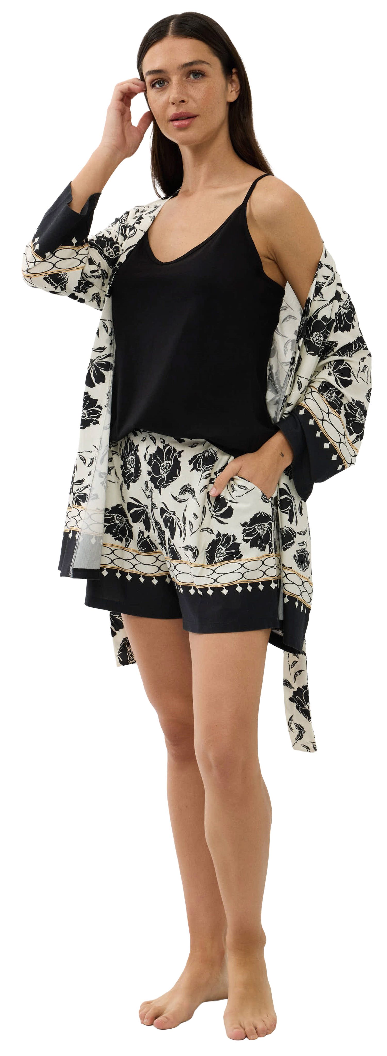 Goldenbay Shorty 3teiliges Pyjama Set mit Kimono (3 tlg) Modisches Design