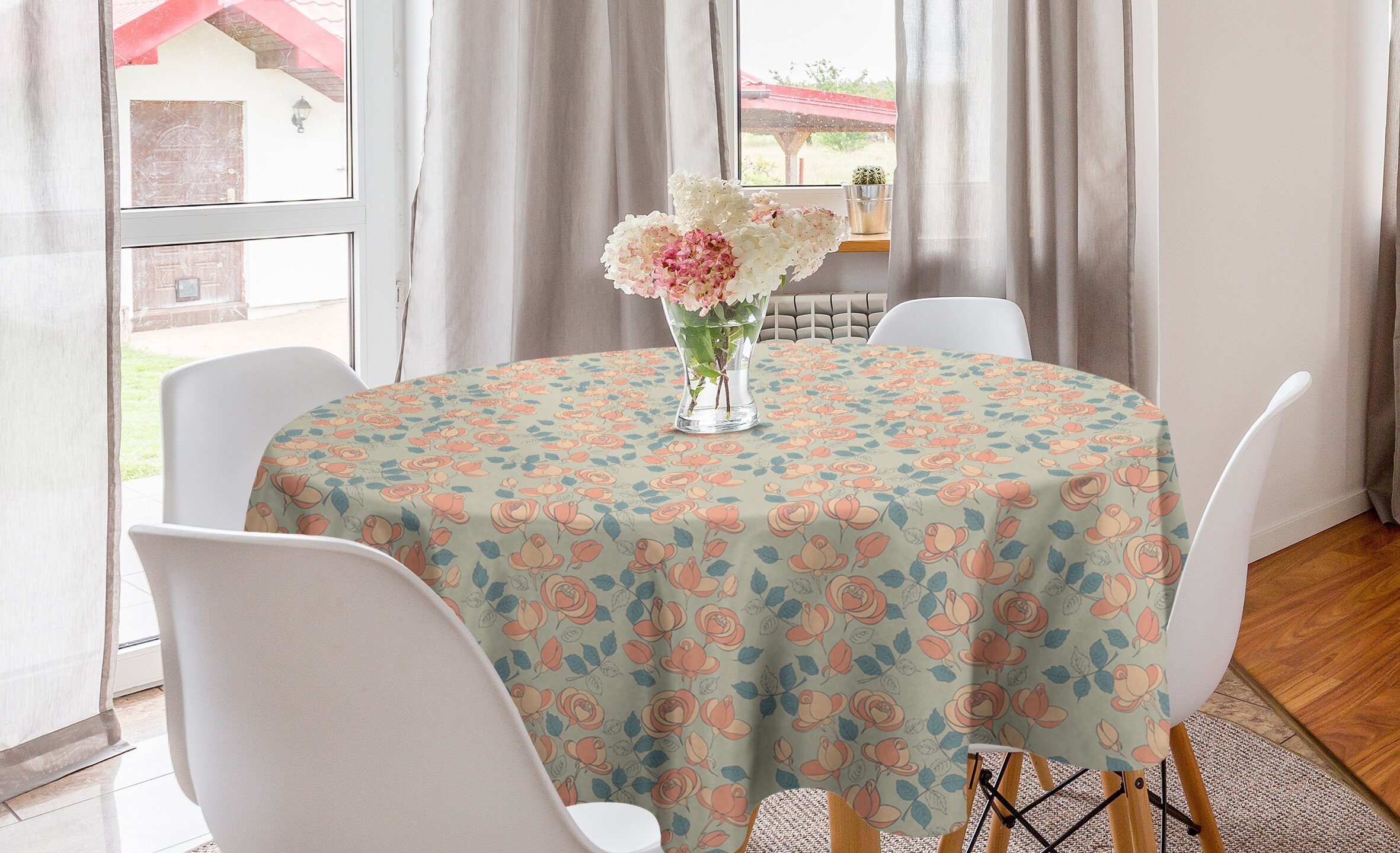 Abakuhaus Tischdecke Kreis Tischdecke Abdeckung für Esszimmer Küche Dekoration, Blumen Blühende Rosen-Blumen-Kunst | Tischdecken