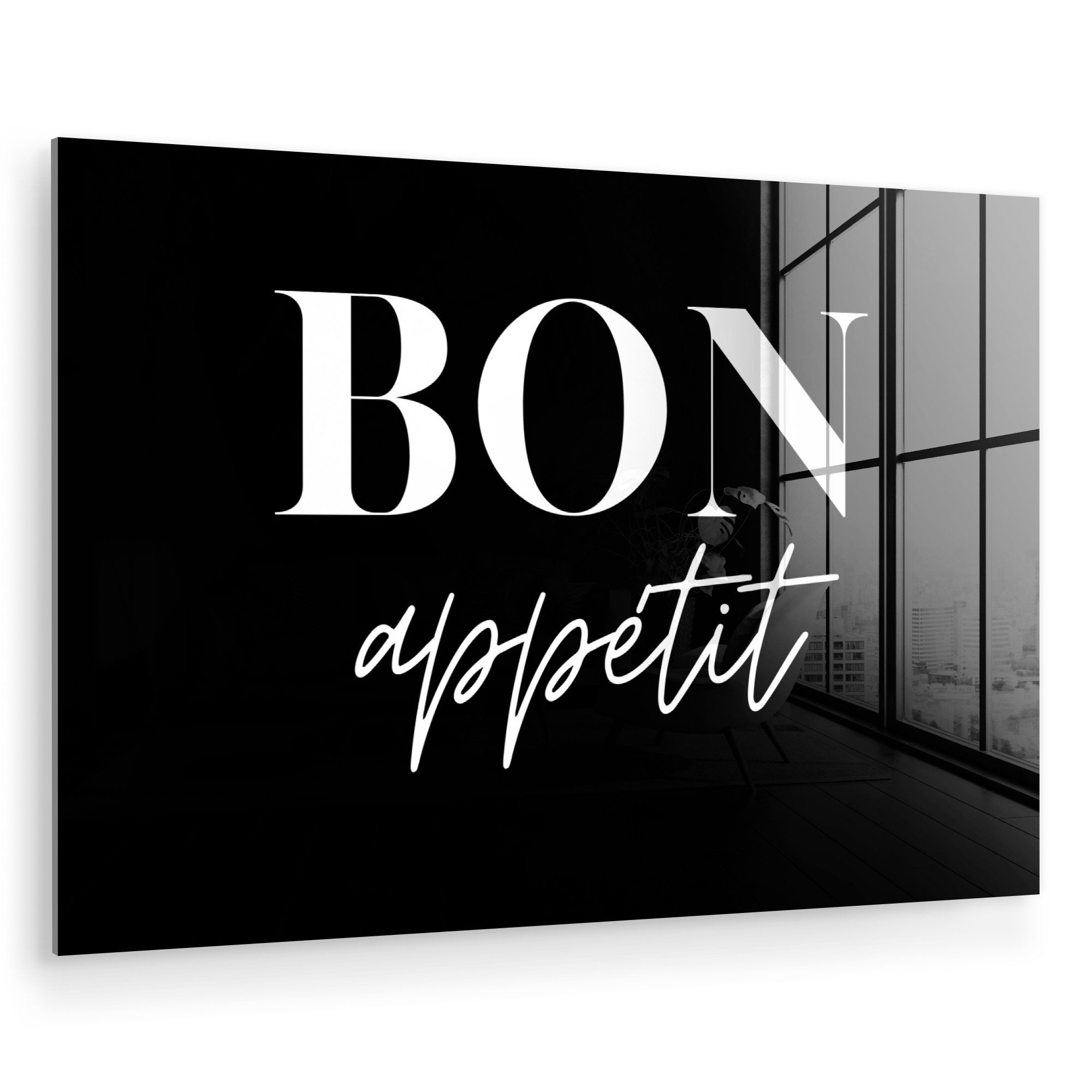 MuchoWow Acrylglasbild Guten Appetit - Zitat - Schwarz - Zitat, Inkl. Aufhä günstig online kaufen
