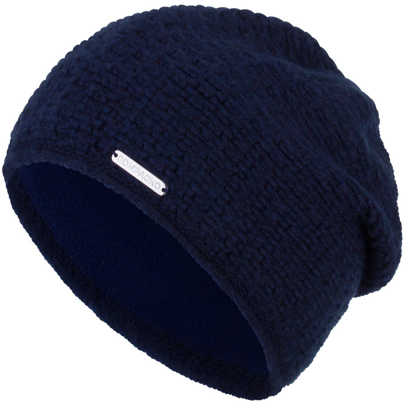 compagno Strickmütze (1-St) Grobstrick Beanie Wintermütze Strickmütze Damen gefüttert Fleecefutter marineblau