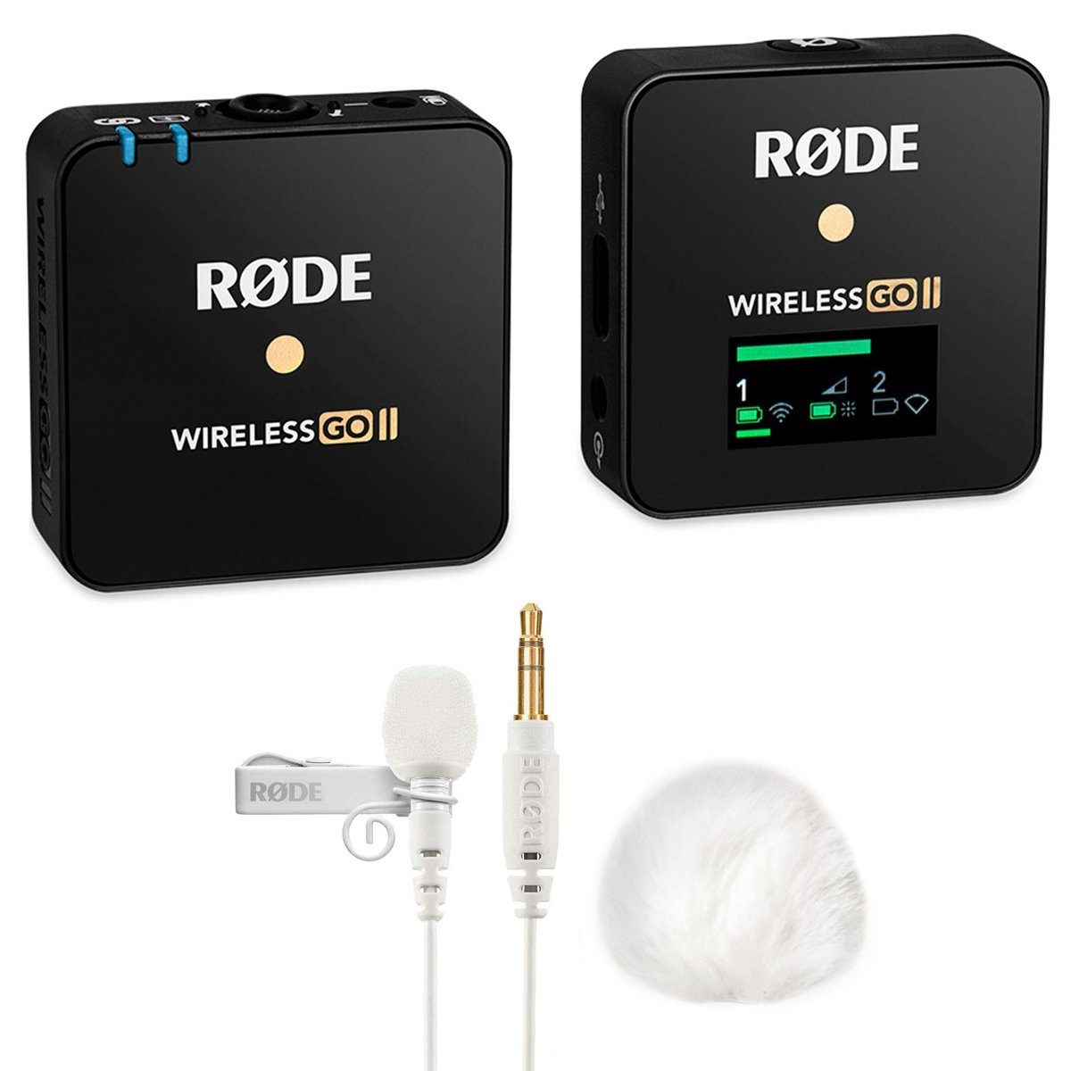 Rode Wireless GO II Single mit Lavalier GO WH und WS05WH Digitales Aufnahmegerät