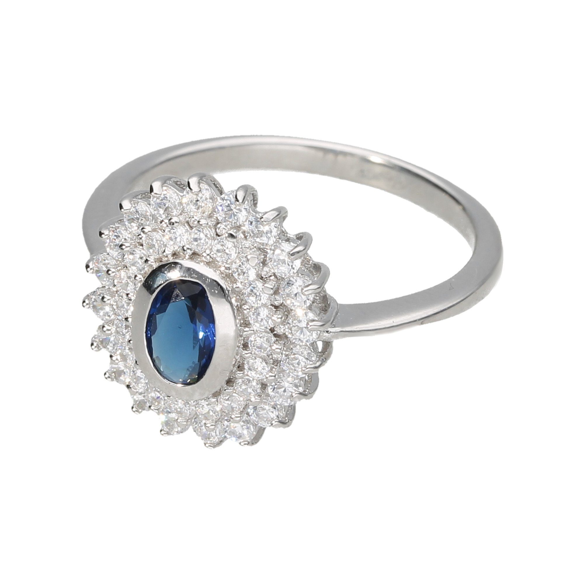 Damen Schmuck Smart Jewel Silberring mit Zirkonia und dunkelblauem Kristallstein, Silber 925