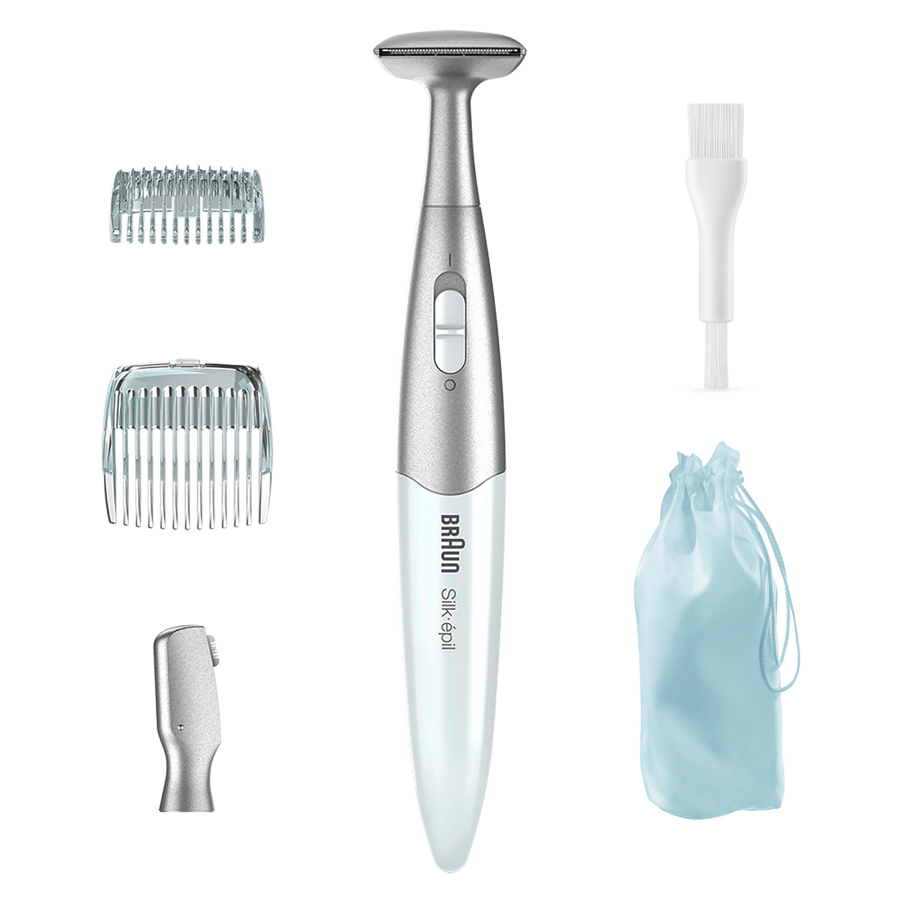 Braun Körper- und Bikinitrimmer FG1100, Silk·épil Bikini Trimmer, Präzisions-Trimmer & Styler, +4 Extras, Weiß