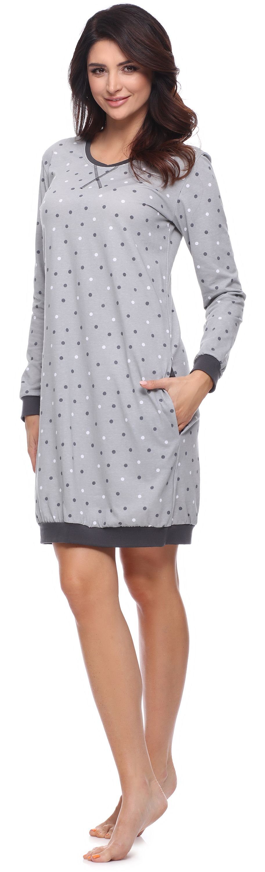 Merry Style Nachthemd Damen Nachthemd (1-tlg) Dunkelgrau aus Baumwolle MS10-180 Langarm