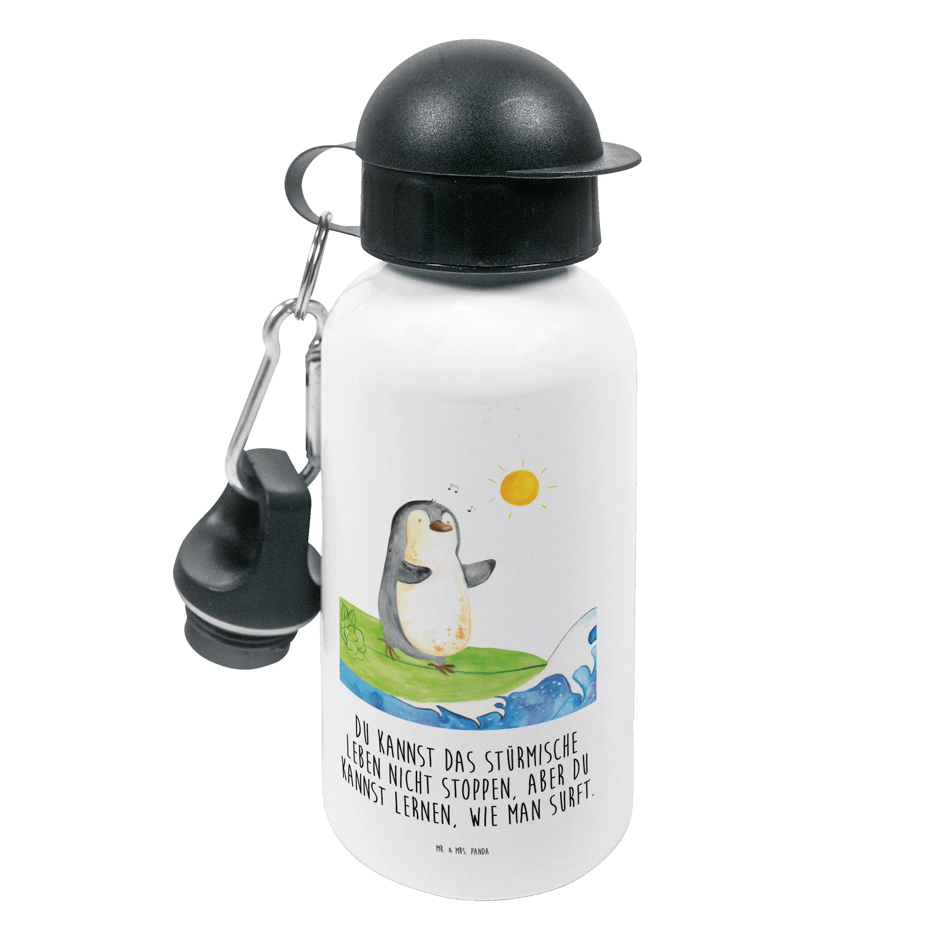 Mr. & Mrs. Panda Trinkflasche Pinguin Surfer - Weiß - Geschenk, motiviert, Trinkflasche, Wellen, Ki