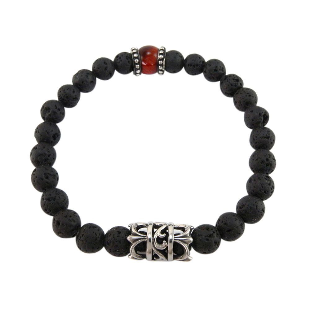 Kingka Armband "URBAN ROCKS" Stein Armband Lava und rotem Tigerauge mit sibernem Center Piece, mit Lava und Tigerauge