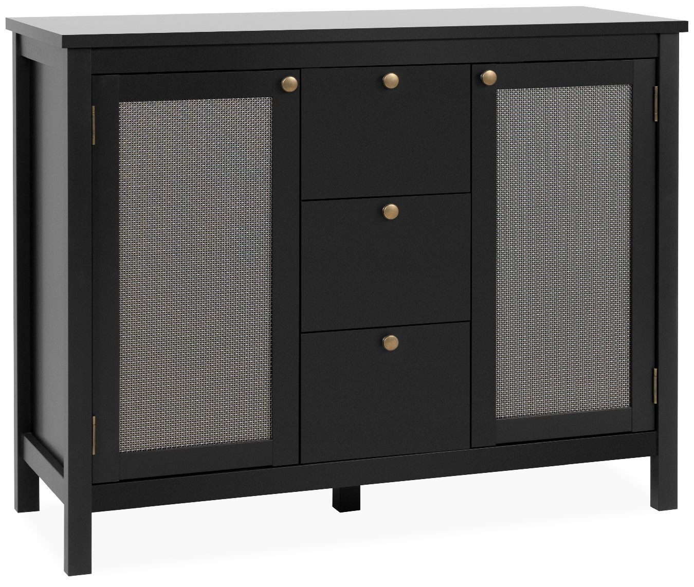 Finori Kommode Cordoba 01B, schwarz, Geflecht Nobel, ABS-Kante, Metallgriffe, 110 x 90 x 40 cm