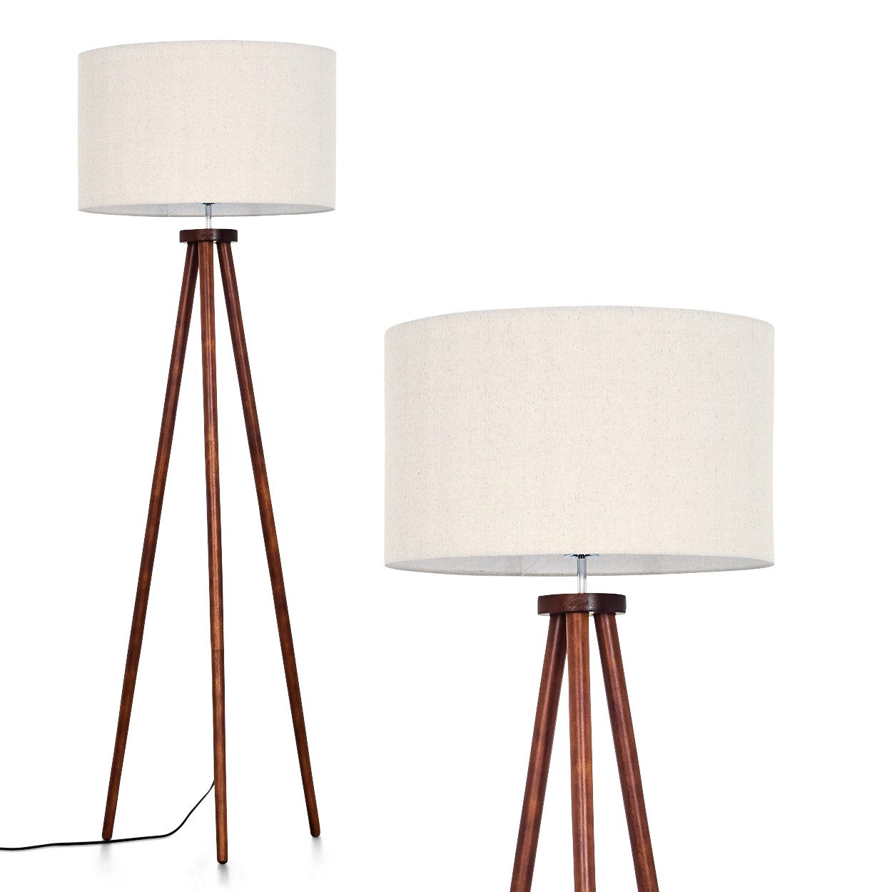 hofstein Stehlampe Stehlampe aus Holz/Stoff in Dunkelbraun/Beige/Weiß, ohne günstig online kaufen