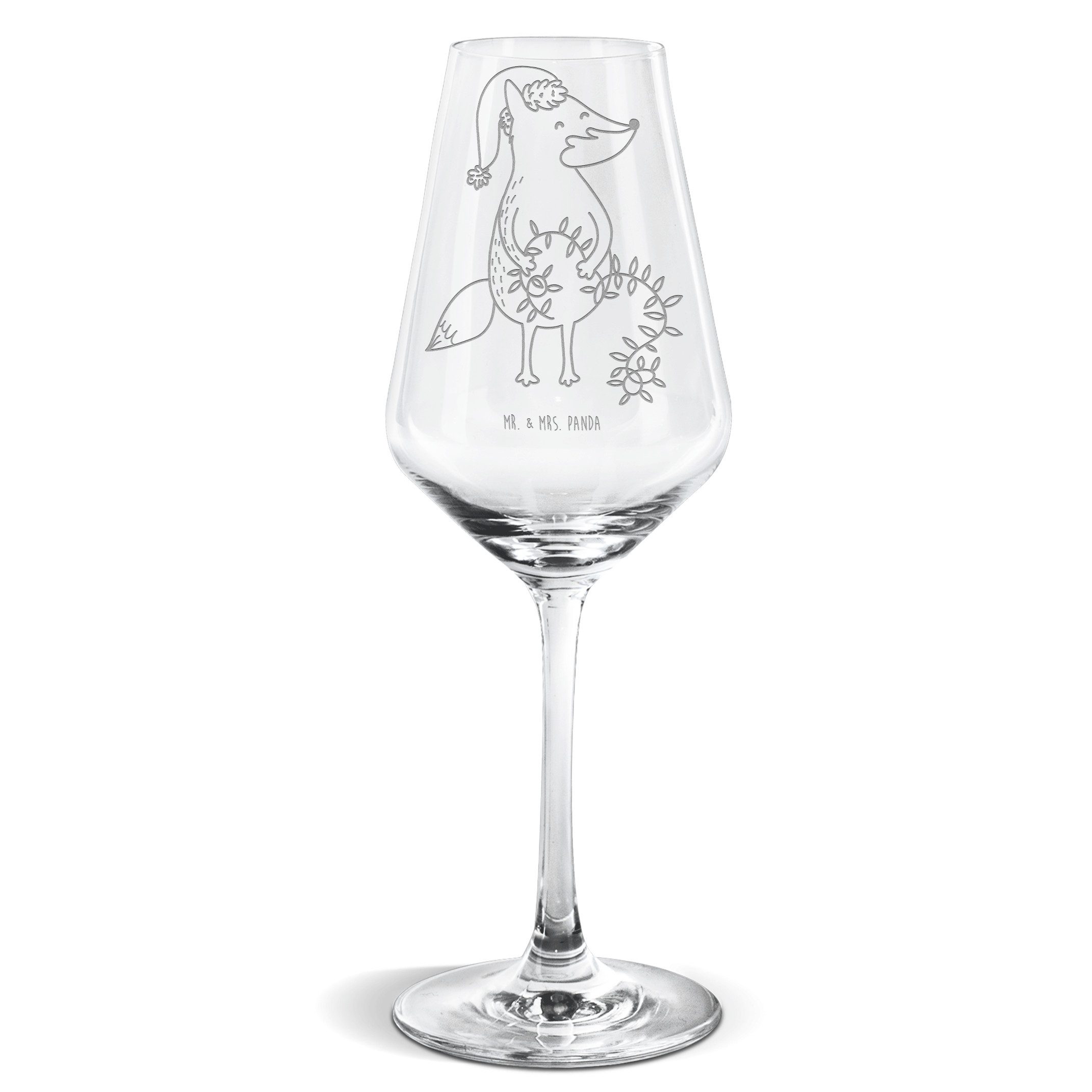Mr. & Mrs. Panda Weißweinglas Fuchs Weihnachten - Transparent - Geschenk, Advent, Heiligabend, Weiß, Premium Glas, Premium Gravur