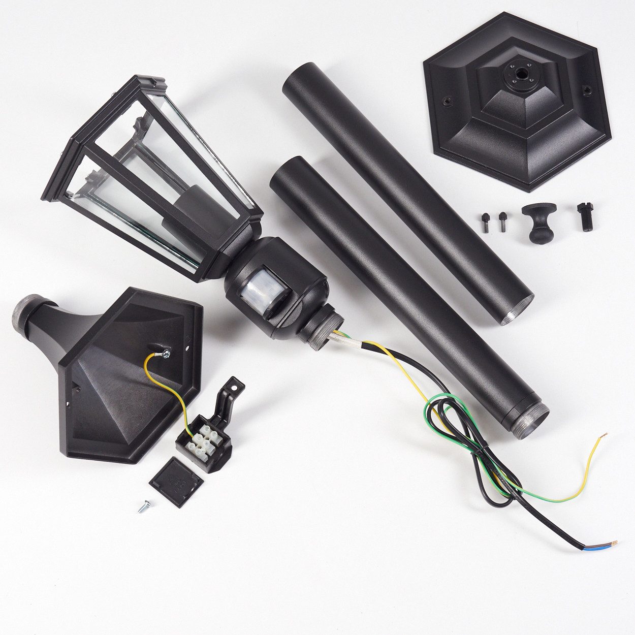 hofstein Pollerleuchte Wegeleuchte m. Bewegungsmelder aus Metall/Glas in Schwarz/Klar, ohne Leuchtmittel, antike Außenleuchte, Gartenlampe, Gartenbeleuchtung IP – Bild 5 von 5
