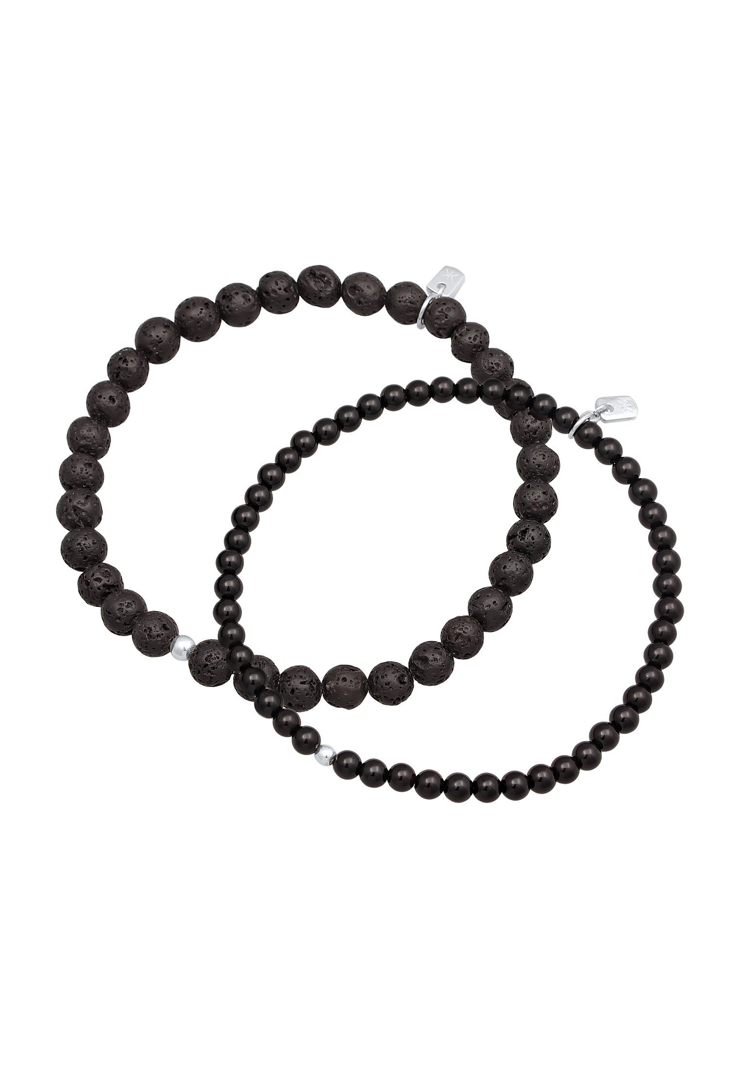 Set 925 aus Kugel Kuzzoi Perlen Onyx Bead Silber, Bead-Armband-Set Lava Edelstein