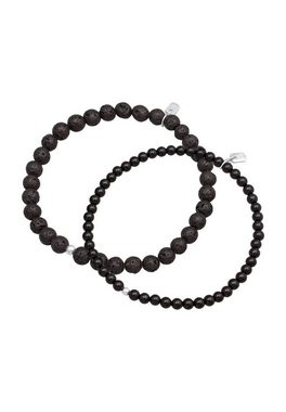 Kuzzoi Bead-Armband-Set Lava Onyx Edelstein Perlen Set Bead aus 925 Silber, Kugel