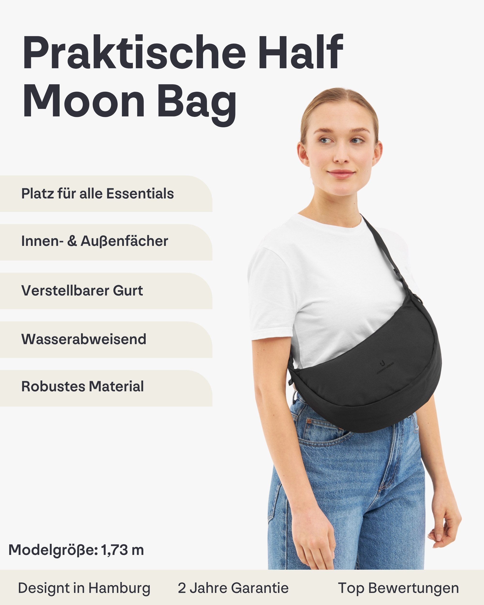 Johnny Urban Umhängetasche Ally Medium Half Moon Bag, Stylische Crossbody Bag in Halbmond Form, Wasserabweisend – Bild 2 von 5