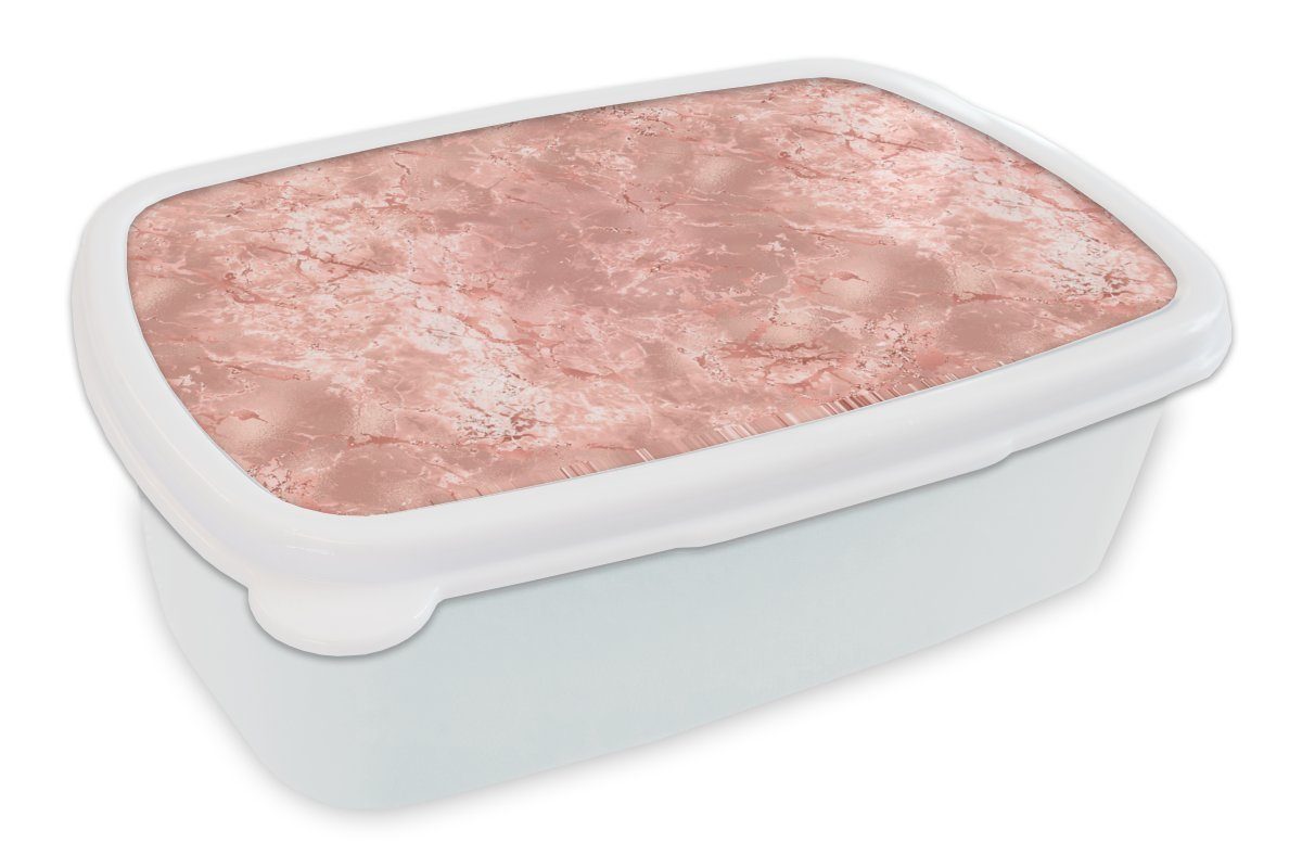 MuchoWow Lunchbox Rosa - Marmor - Muster, Kunststoff, (2-tlg), Brotbox für Kinder und Erwachsene, Brotdose, für Jungs und Mädchen weiß