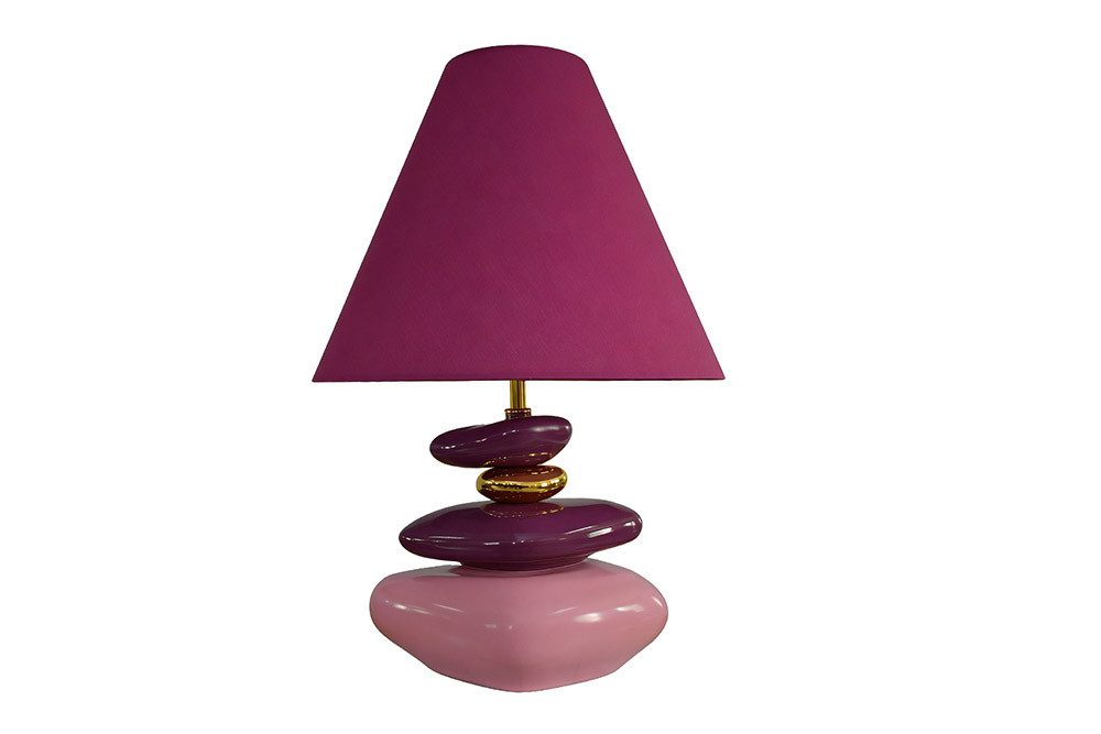 riess-ambiente Tischleuchte STONES OF ECSTASY 60cm pink/rosa - Kunststein, Stoffschirm, rund, Ein-/Ausschalter, ohne Leuchtmittel, mit dekorativem Steinsockel & goldenen Details – ideal für Wohnräume