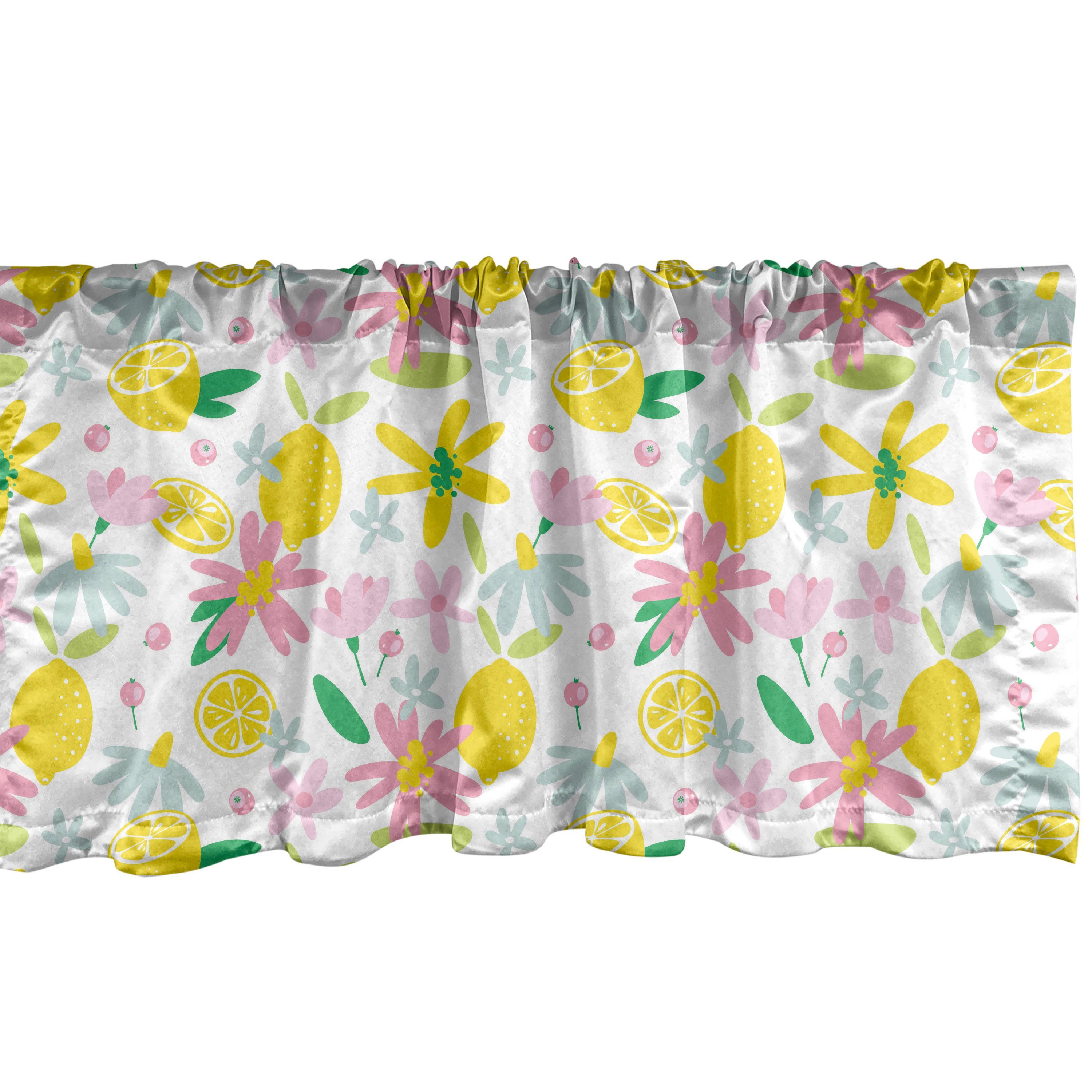 Scheibengardine Vorhang Volant für Küche Schlafzimmer Dekor mit Stangentasche, Abakuhaus, Microfaser, Sommer Blumen und Zitronen