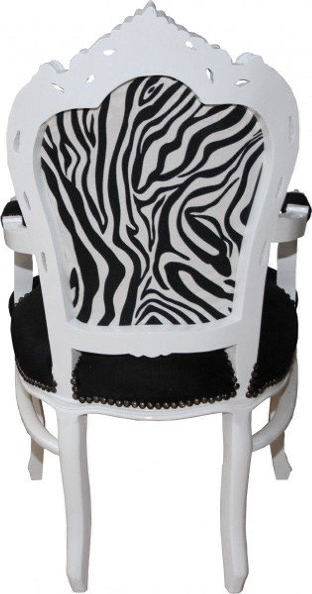 Schwarz/Zebra/Weiss Barock Stuhl - Edition Padrino mit Esszimmerstuhl Esszimmer Armlehnen Casa Limited