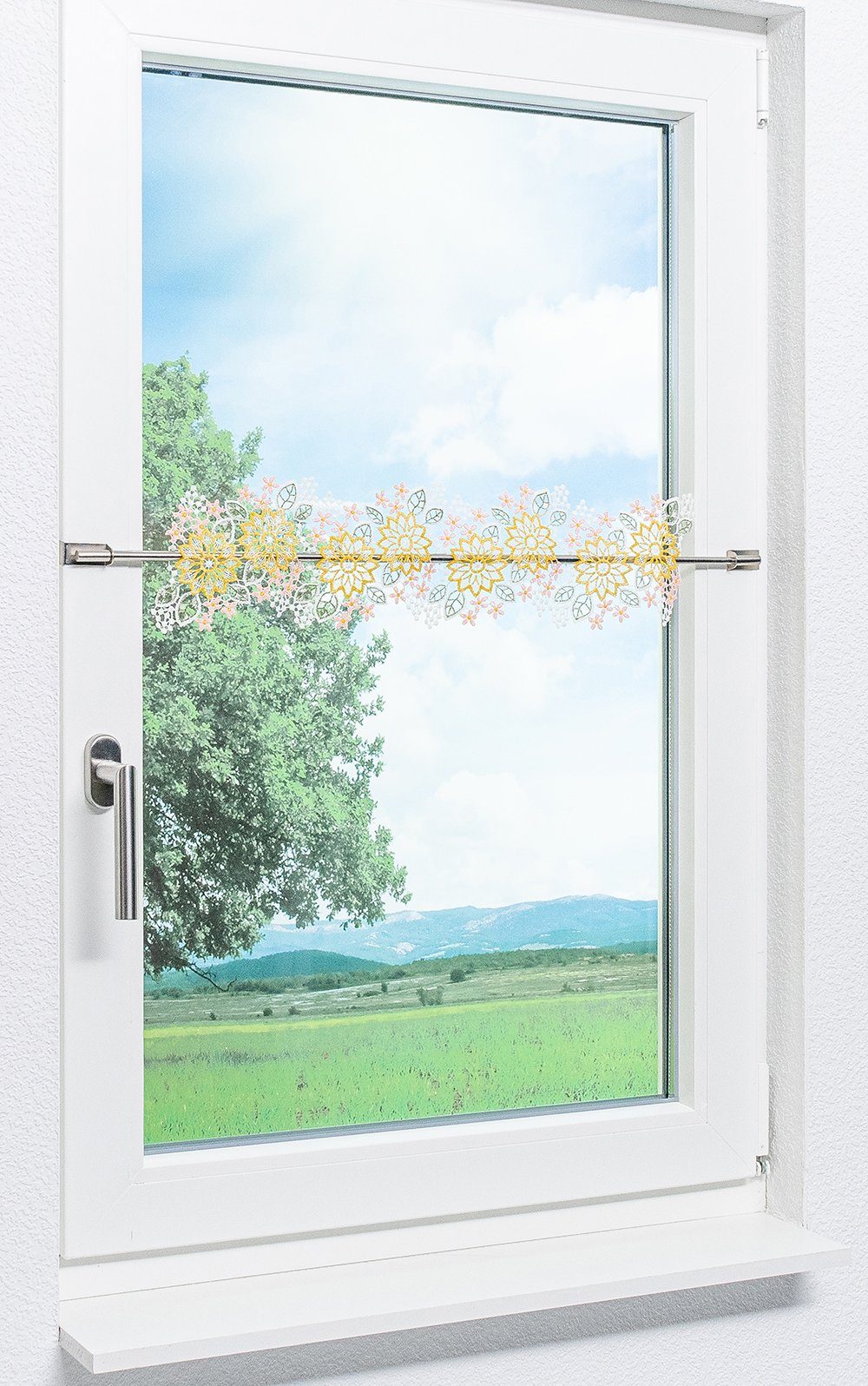 Scheibengardine Blumenbordüre, Plauener Spitze®, (1 St), transparent, 14x42cm HxB