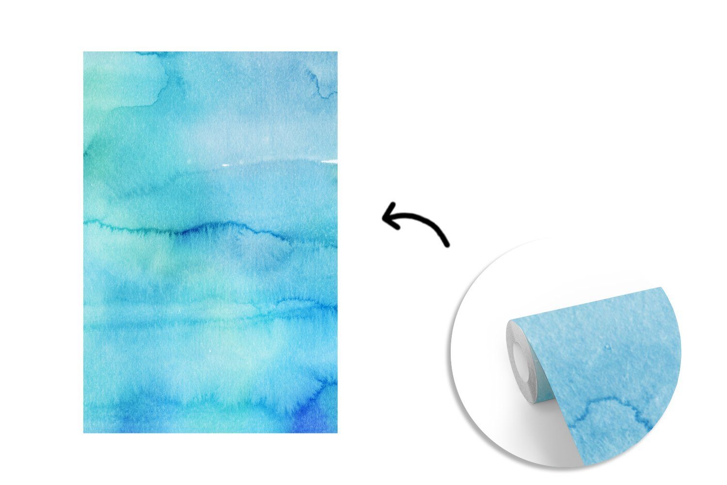 Wandtapete Abstrakt, Wohnzimmer, Matt, St), - bedruckt, Blau Montagefertig (3 für Vinyl Aquarell MuchoWow Tapete - Fototapete