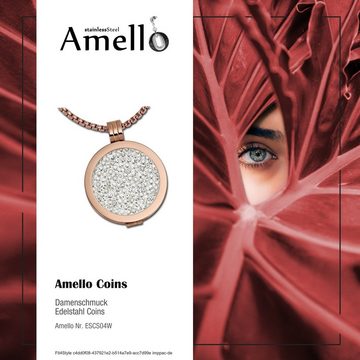 Amello Edelstahlketten-Set Amello Coinkette 30mm Damen Halskette rose (Coin Sets, 3-tlg), Coin Sets ca. 80cm, Edelstahl (Stainless Steel), vergoldet (Gelbgold 3