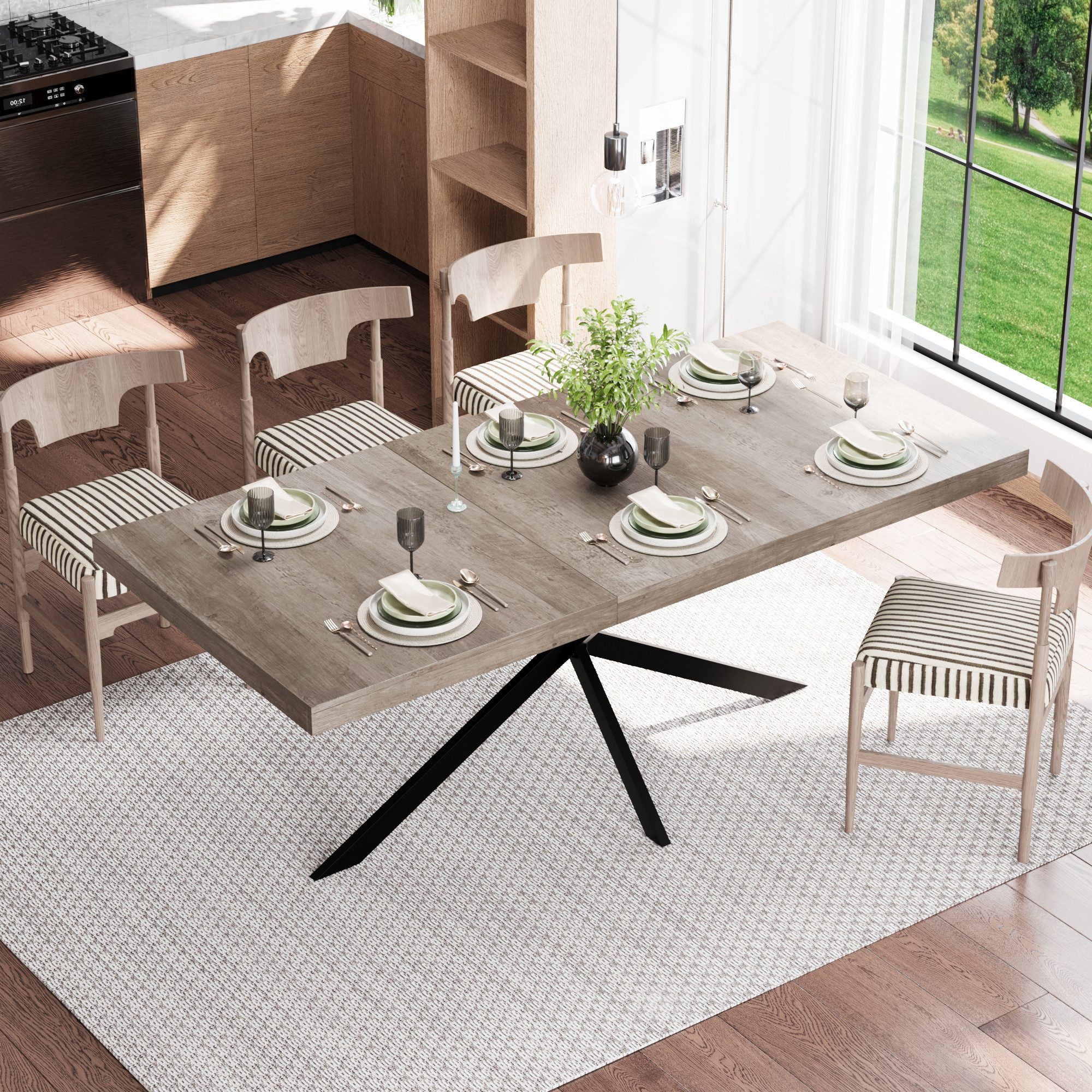 HAUSS SPOLE Esstisch 140CM-180CM ausziehbar Küchentisch mit verstecktem Stauraum,Grau (Wohnzimmertisch von 140 cm auf 180 cm ausziehen, integrierte Staufach unter der Tischplatte), Ideal für Esszimmer, Küchen oder Wohnbereiche