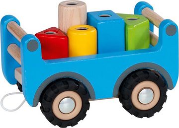 goki Spielzeug-Kran Kranwagen mit Anhänger, (7-tlg), mit magnetischer Hilfe zum Be- oder Entladen.