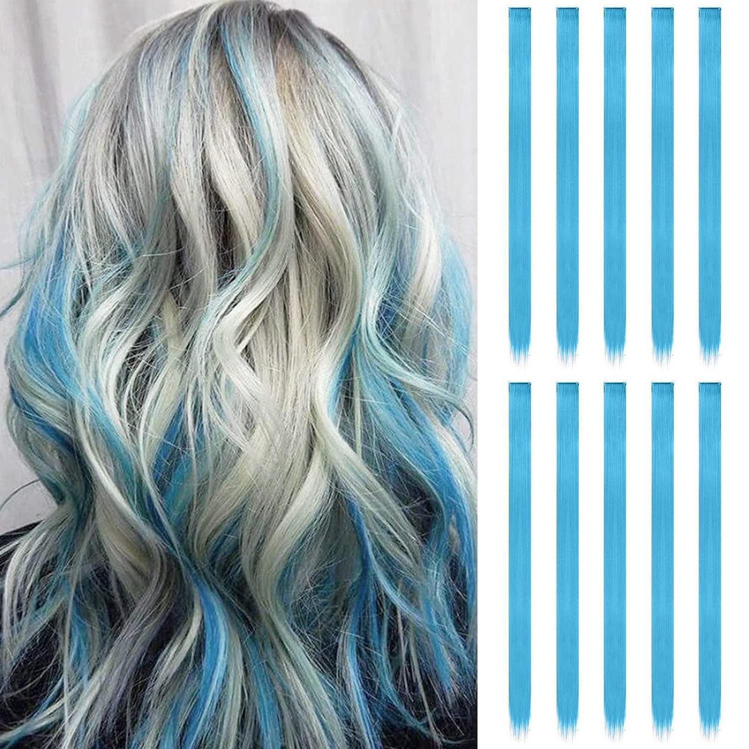 LuxusKollektion Kunsthaar-Extension Haarverlängerung Clip Extensions Synthetik Damen 55cm Hell Blau 10 PCS