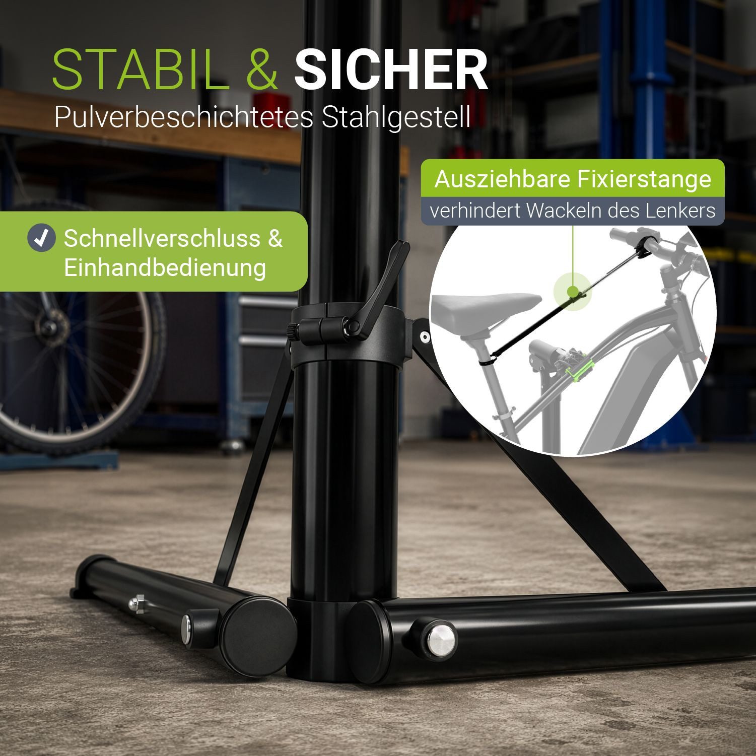 Juskys Fahrrad-Montageständer, bis 50 kg, E-Bike geeignet, klappbar, höhenverstellbar, 360° drehbar – Bild 5 von 5