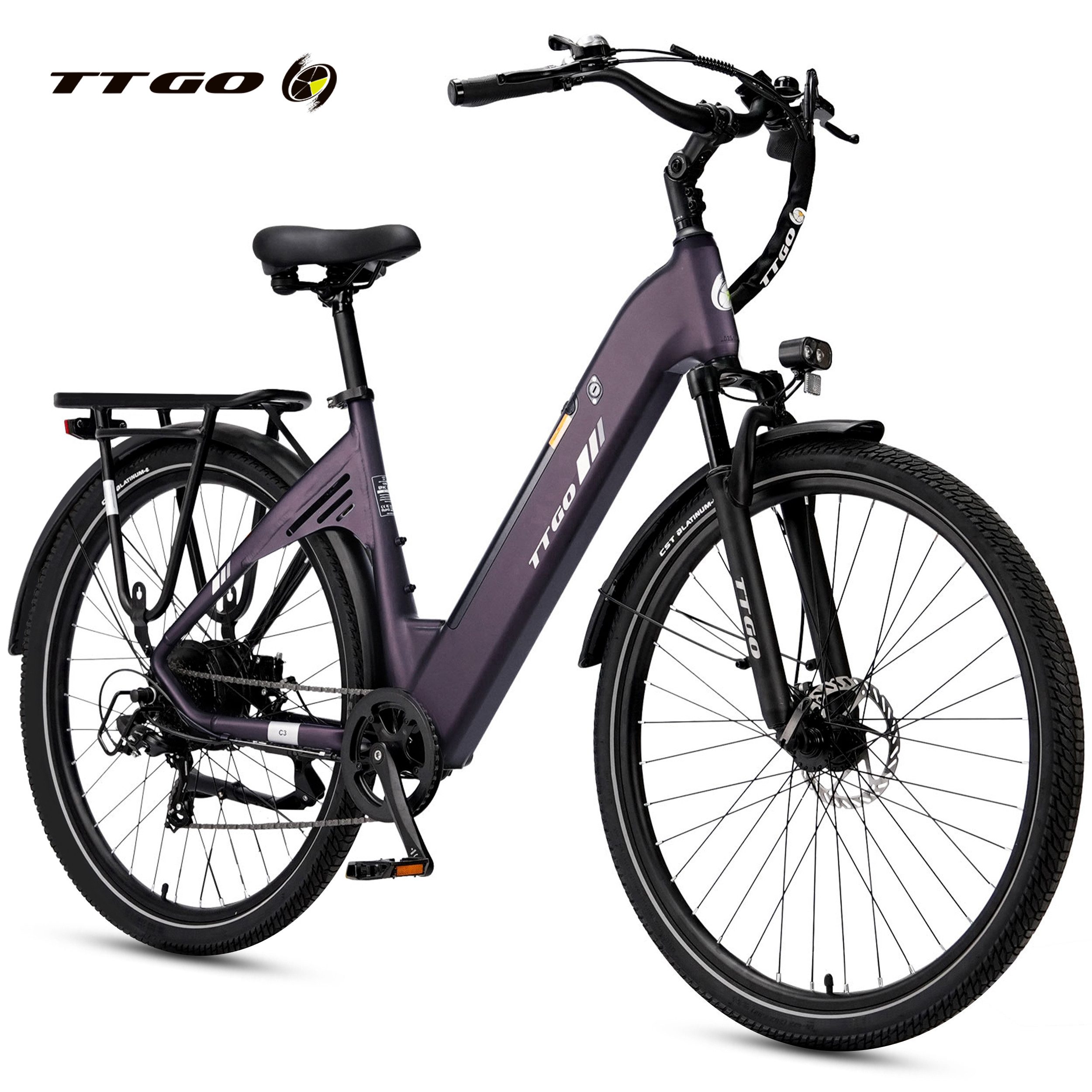 TTGO E-Bike Cityrad 28 x 2,0 Zoll, 120km, C3 SE, Elektrofahrrad mit Tiefeinsteiger-Rahmen, 7 Gang SHIMANO, Kettenschaltung, Heckmotor, 648 Wh, 5 Stufen, Leicht nur 25kg, Pedelec bis zu 120kg, Aluminiumrahmen