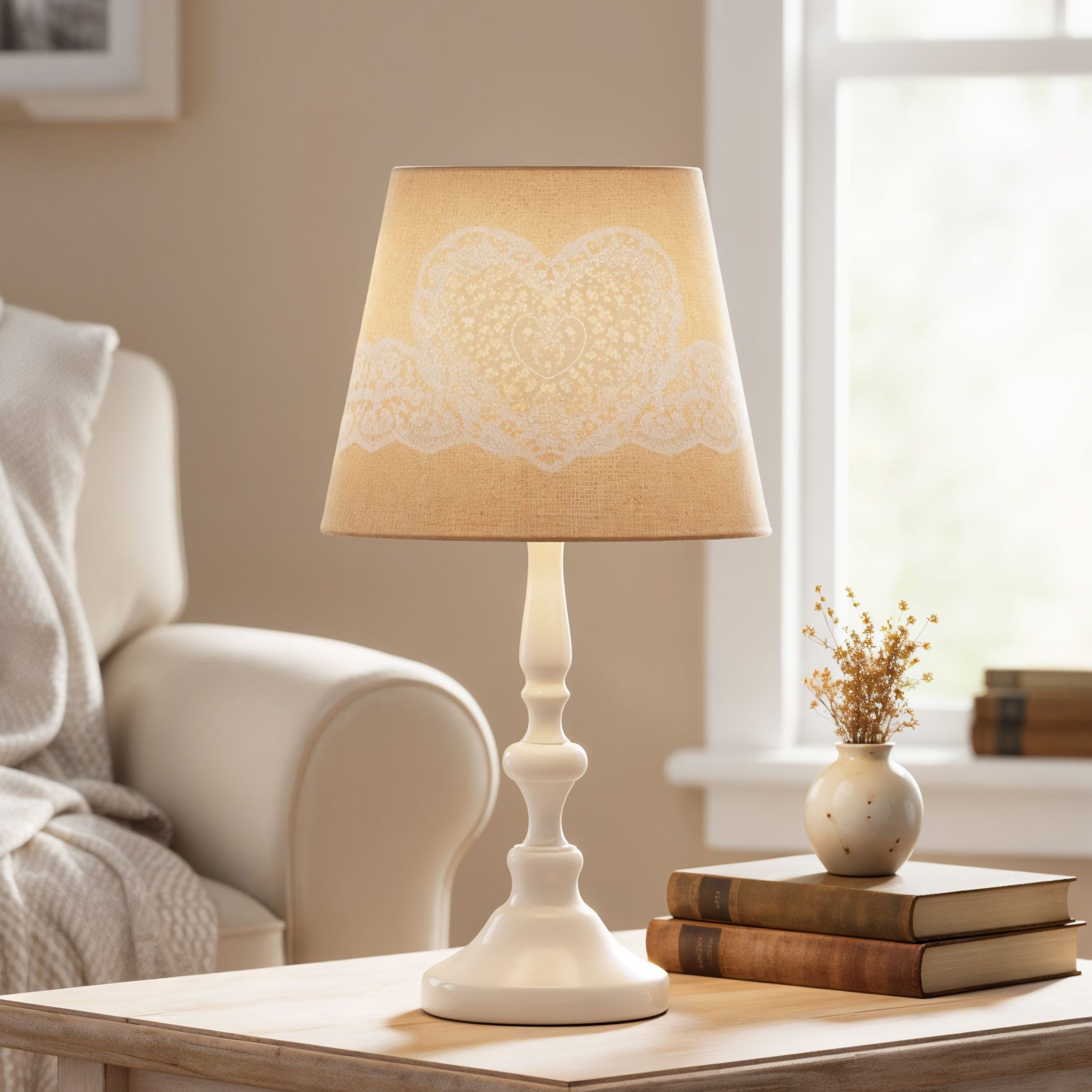Levandeo® Nachttischlampe, Tischlampe Weiß 38cm hoch Shabby Metall Creme Be günstig online kaufen