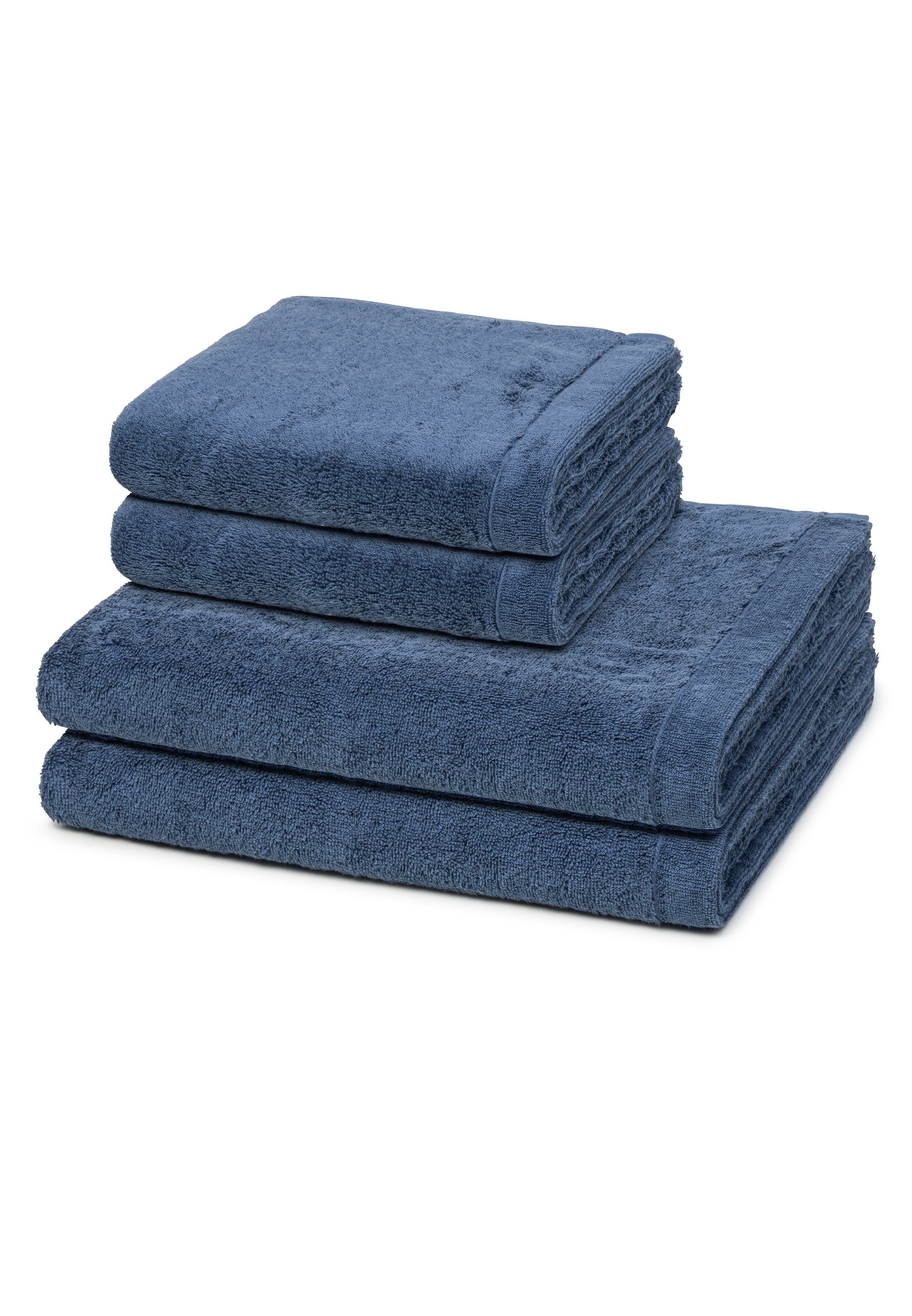 Cawö Handtuch Set Lifestyle, Walkfrottee, (Spar-Set, 4-tlg), 2 X Handtuch 2 X Duschtuch im Set - Baumwolle - Nachtblau
