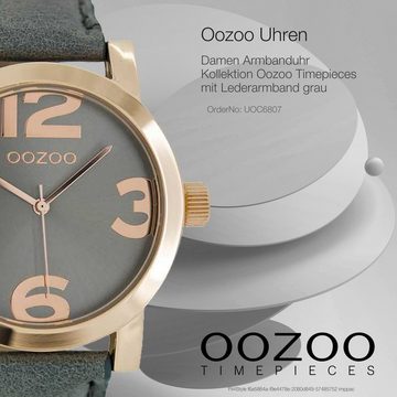 OOZOO Quarzuhr Oozoo Armbanduhr Damen rosegold, Damenuhr rund, groß (ca. 40mm) Lederarmband, Fashion-Style