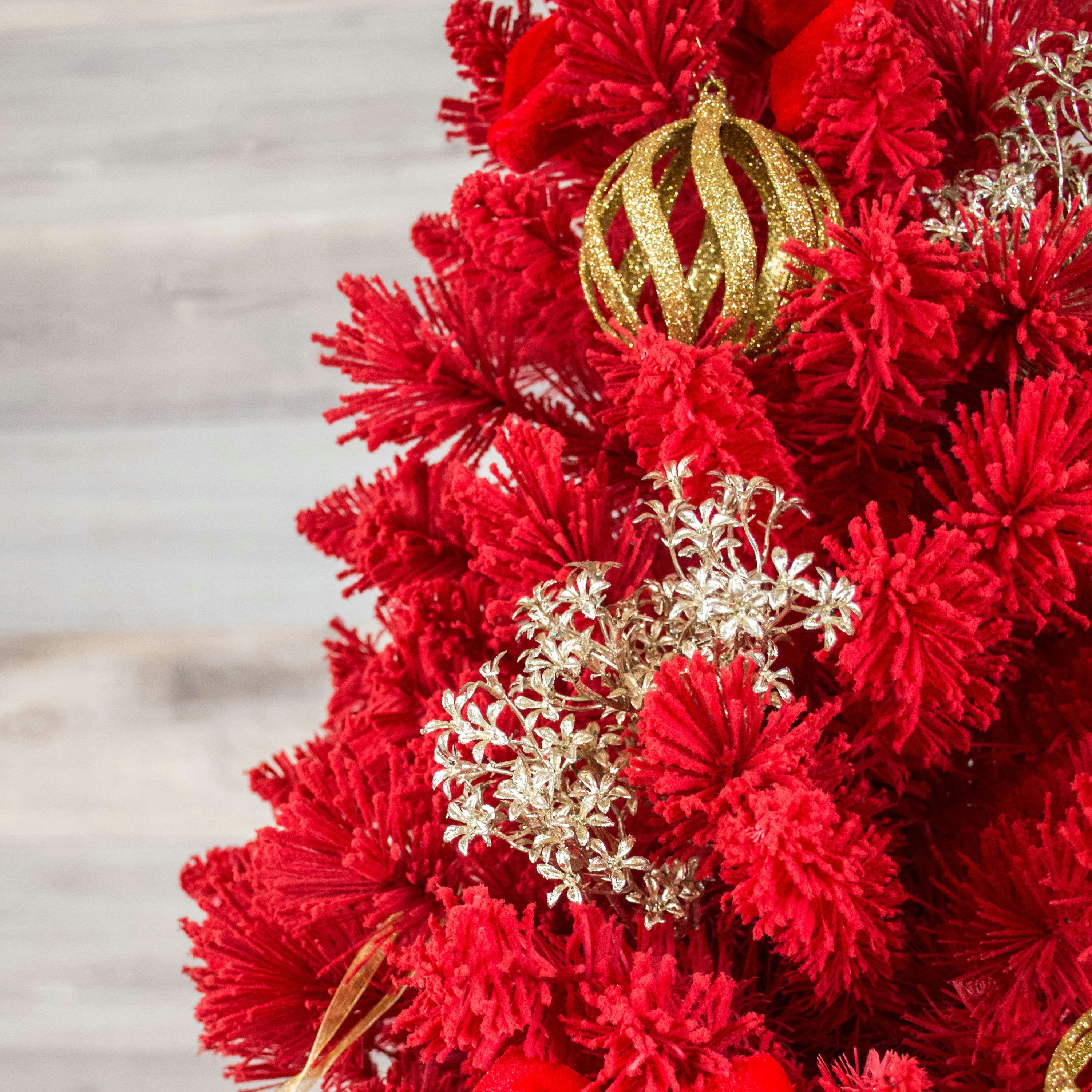 artplants Künstlicher Weihnachtsbaum Christbaum GÖTEBORG, rot, beschneit, 120cm, Ø 60cm