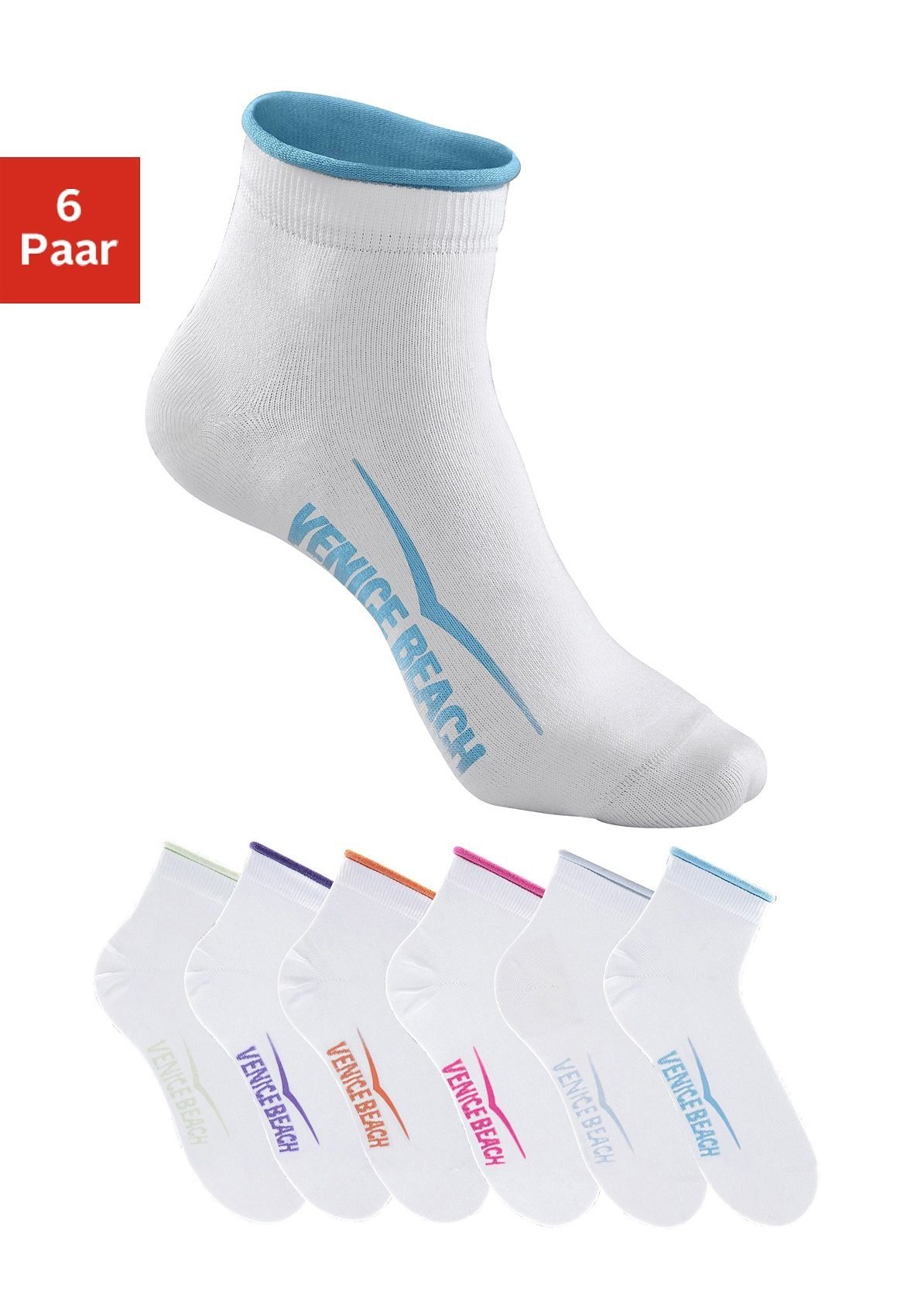 Venice Beach Kurzsocken Sport & Lifestyle Sneaker Socken Damen (Packung, 6-Paar, Quarter Sock) mit druckfreiem Bündchen