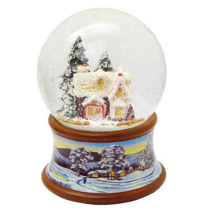 MINIUM-Collection Schneekugel Zuckerbäckerhaus auf Sockel Winterlandschaft braun mit Spieluhr 10 cm