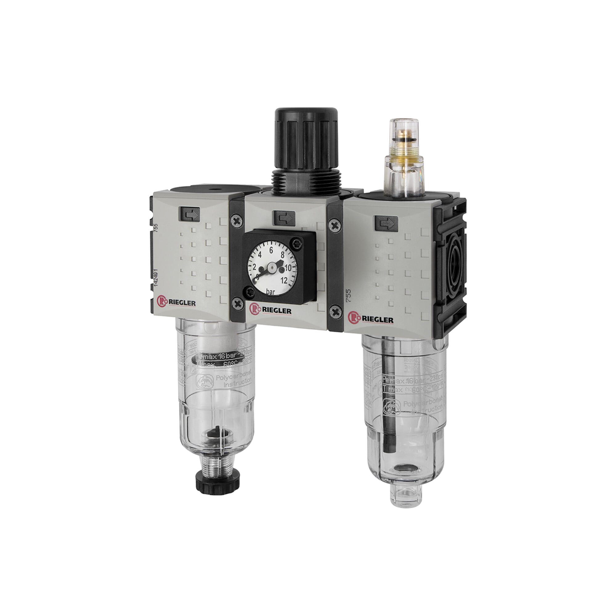 RIEGLER Druckminderer Riegler WE 3-tlg. »FUTURA-mini«, PC-Beh., Kompaktmano, G 1/4, 0,1-4, H