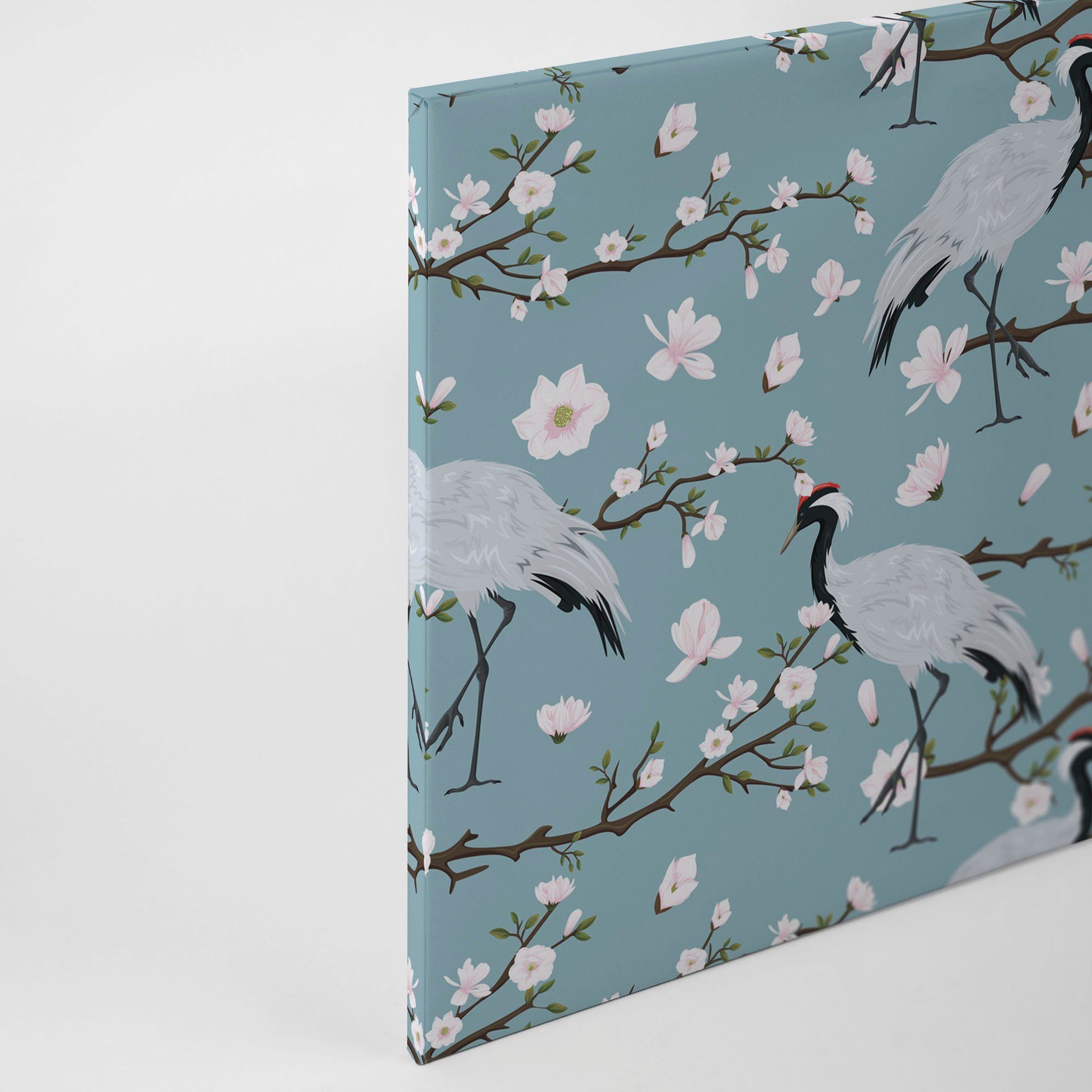 Japanese Kranich St), Création Keilrahmen A.S. Cranes, Leinwandbild Asiatisch Blumen (1
