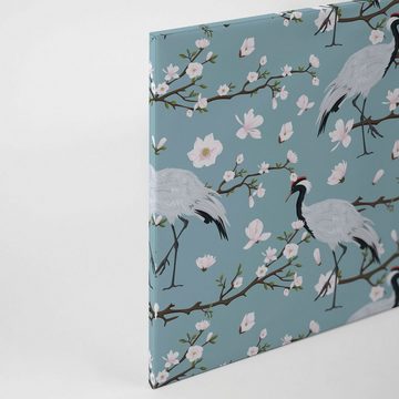 A.S. Création Leinwandbild Japanese Cranes, Blumen (1 St), Keilrahmen Kranich Asiatisch