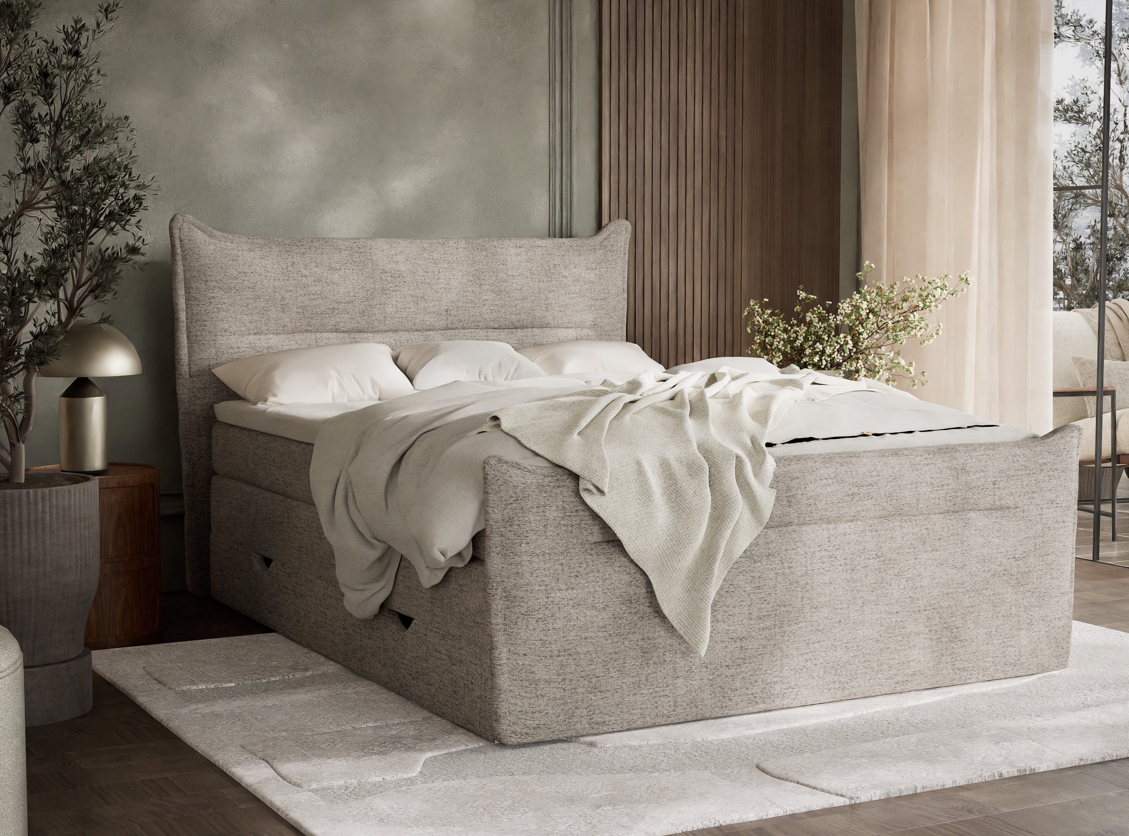 Maison de Rêve Boxspringbett Pelino mit Bettkasten (Komplettbett mit Matratzen, Kopfteil und Topper), Boxspringbett mit Matratzen H4, Doppelbett, inkl. Visco-Topper