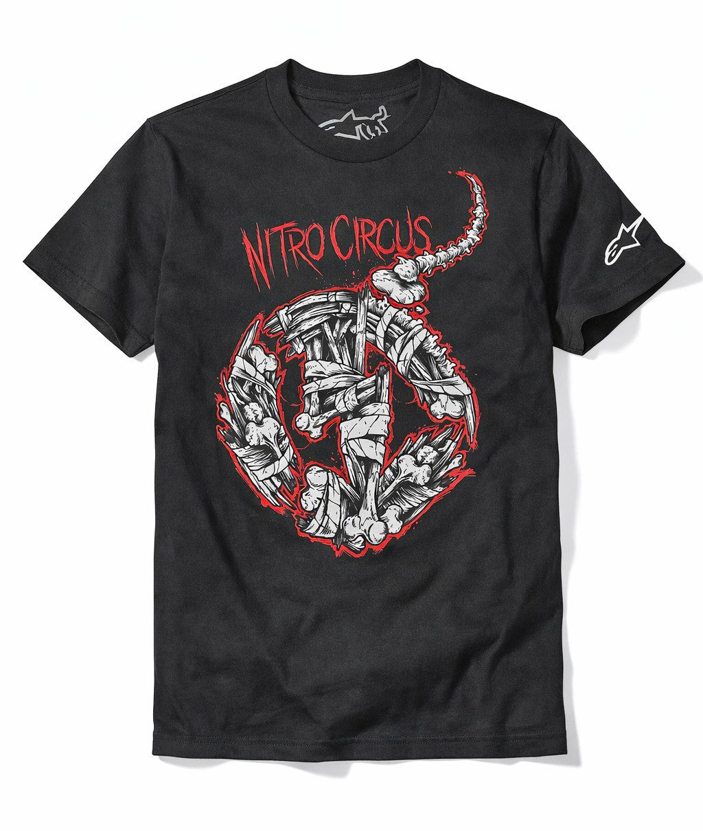 Alpinestars T-Shirt Herren Nitro Circus 100% Baumwolle Motocross Biker schwarz, Gr. S, L auch nach vielen Waschungen formstabil