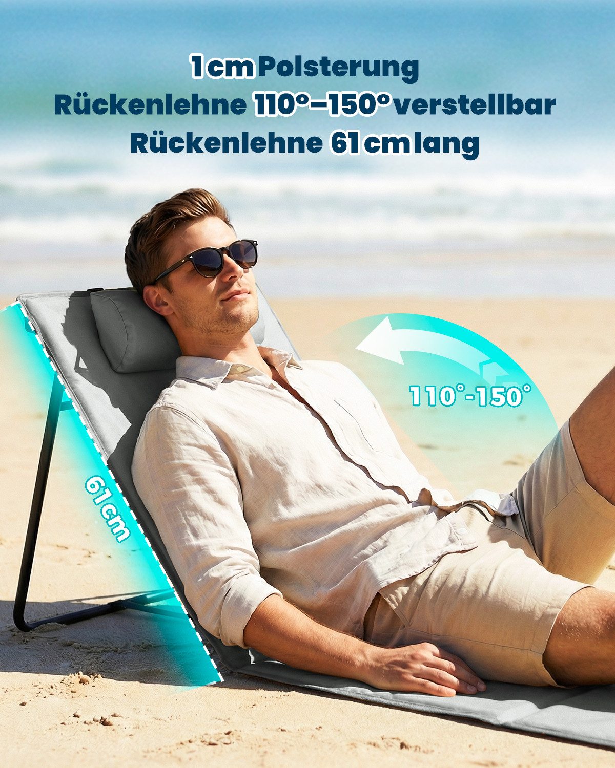 HOMECALL Strandtuch Strandmatte Liegestuhl Strandliege klappbar leicht, (61 cm, 2-St), Schnell Trocknet verstellbarer – Bild 4 von 5