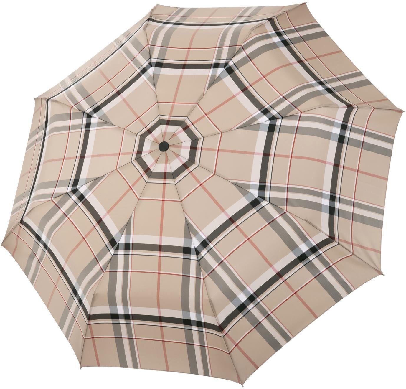 Damen Regenschirme doppler MANUFAKTUR Taschenregenschirm Serge, karo beige, handgemachter Manufaktur-Taschenschirm